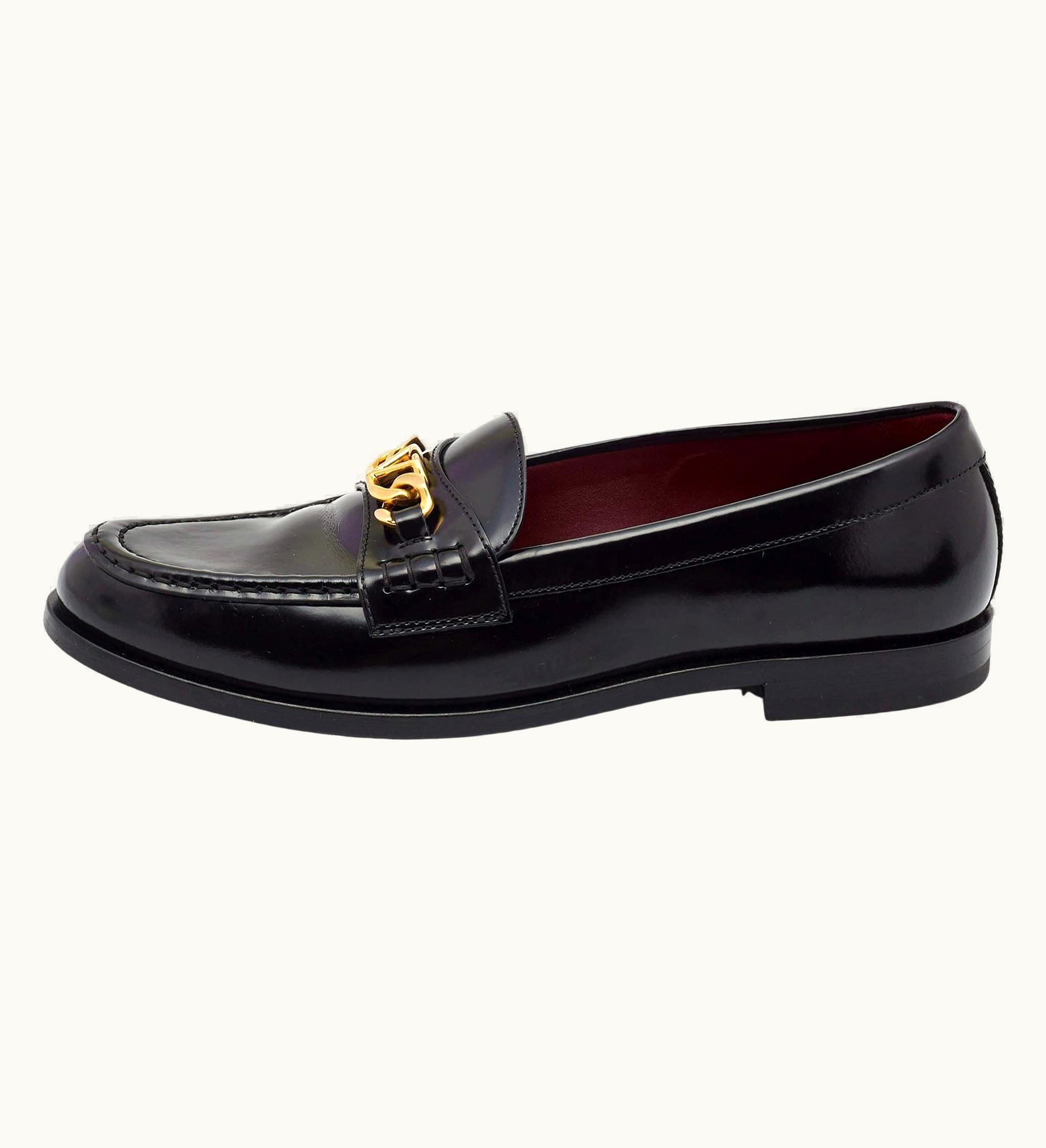 Valentino Valentino Black Leather V Logo Chain Loafers
