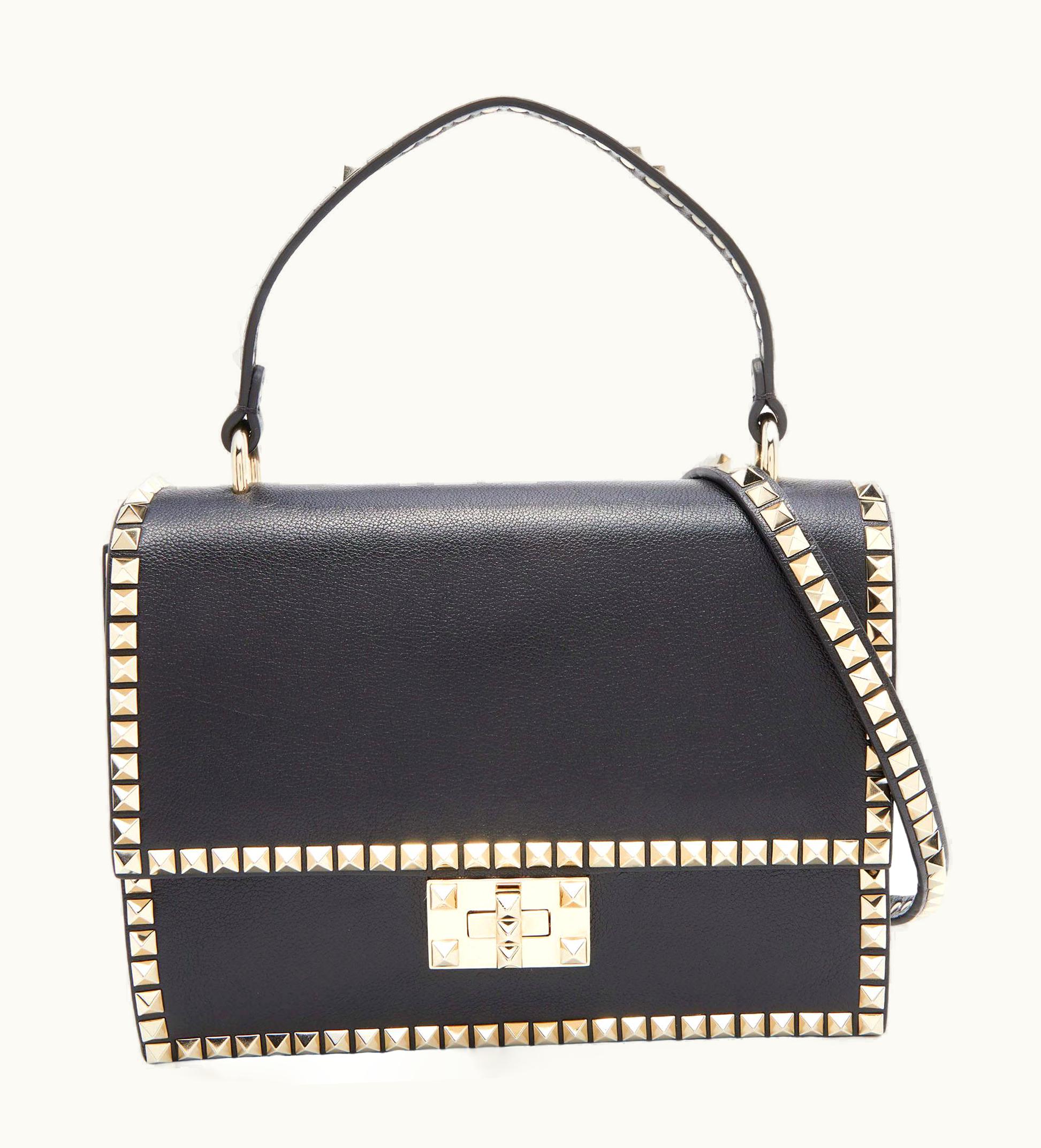 Valentino Valentino Black Leather No Limit Rockstud Top Handle Bag