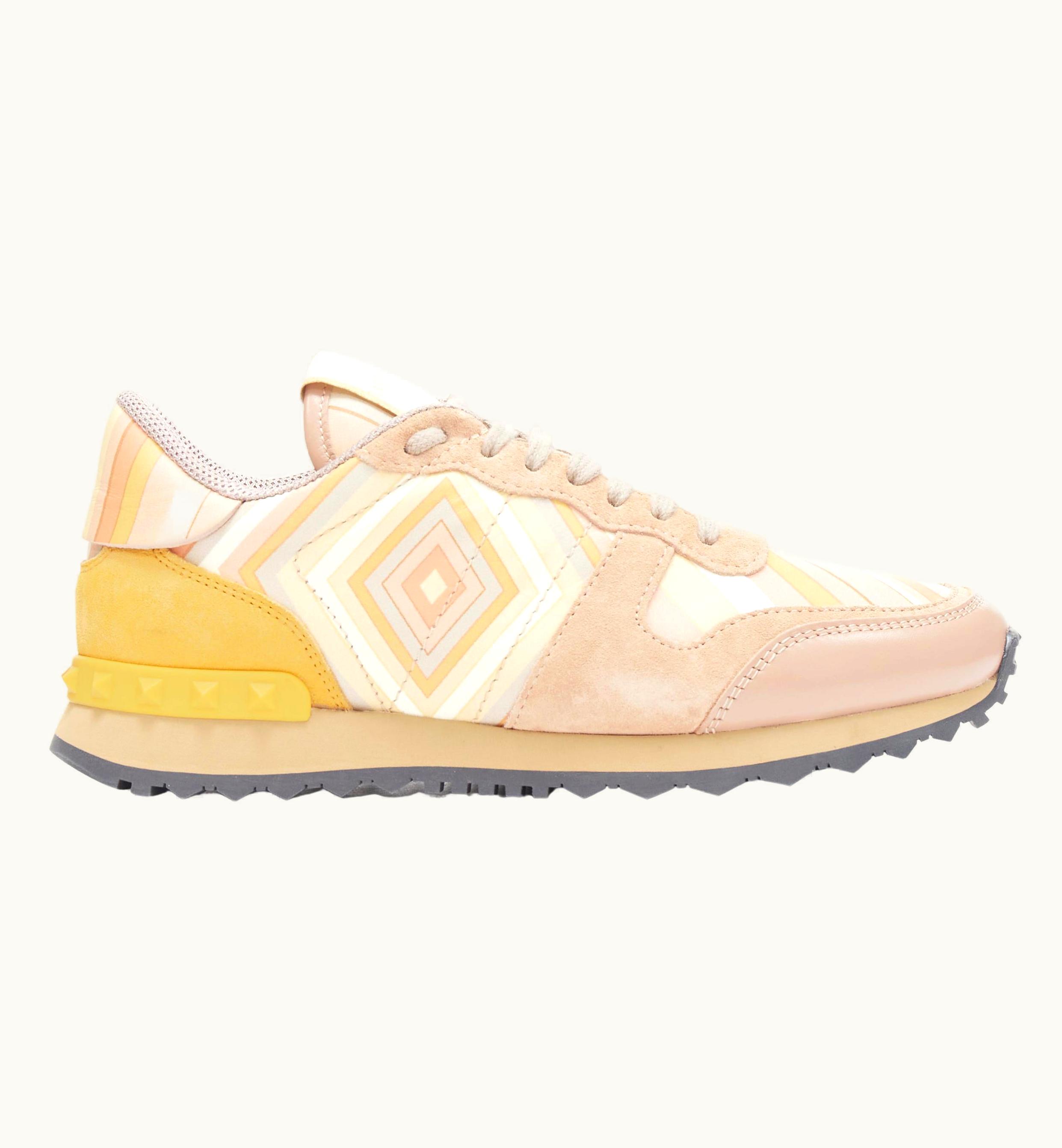 Valentino Valentino Native Couture Pink Geometric Print Stud Rockrunner Sneaker