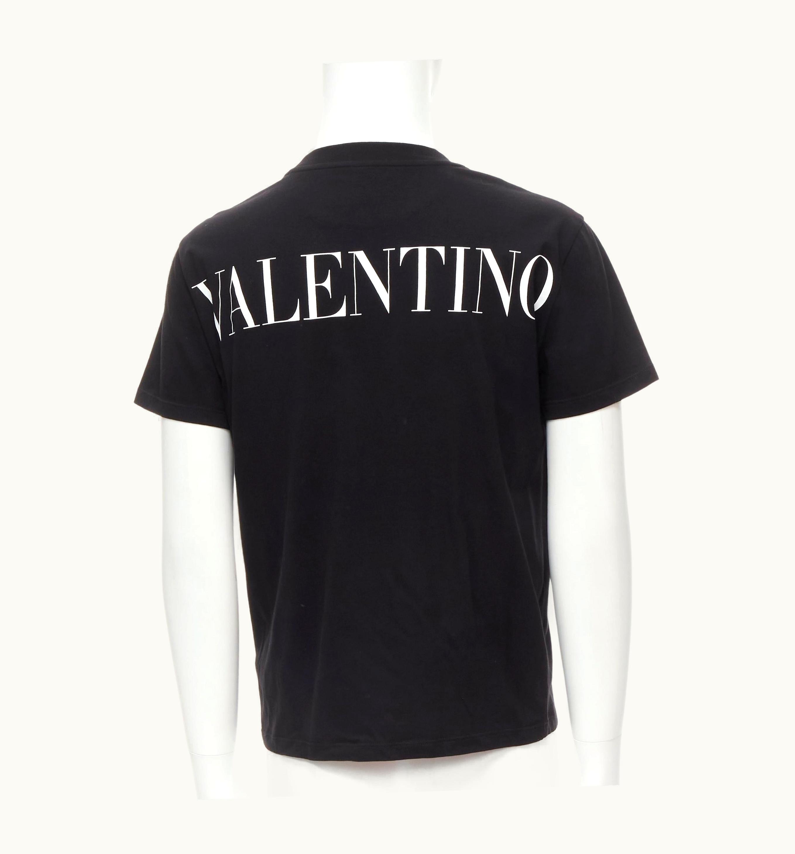 Valentino Valentino Floral Lace Breast Pocket White Logo Black Cotton Tshirt