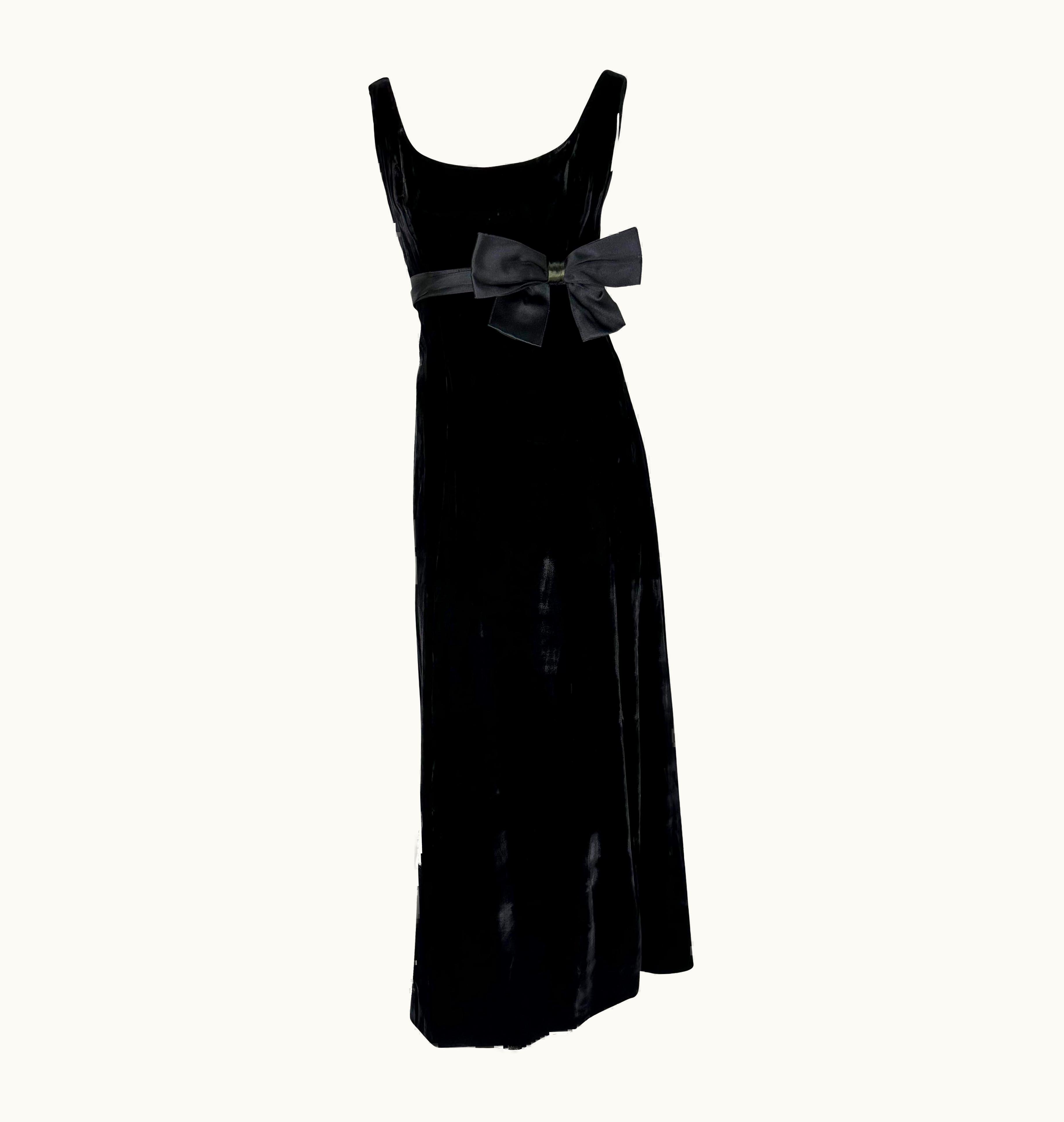 Valentino 1990s Valentino Garavani Black Velvet Satin Bow Flare Sleeveless Evening Gown