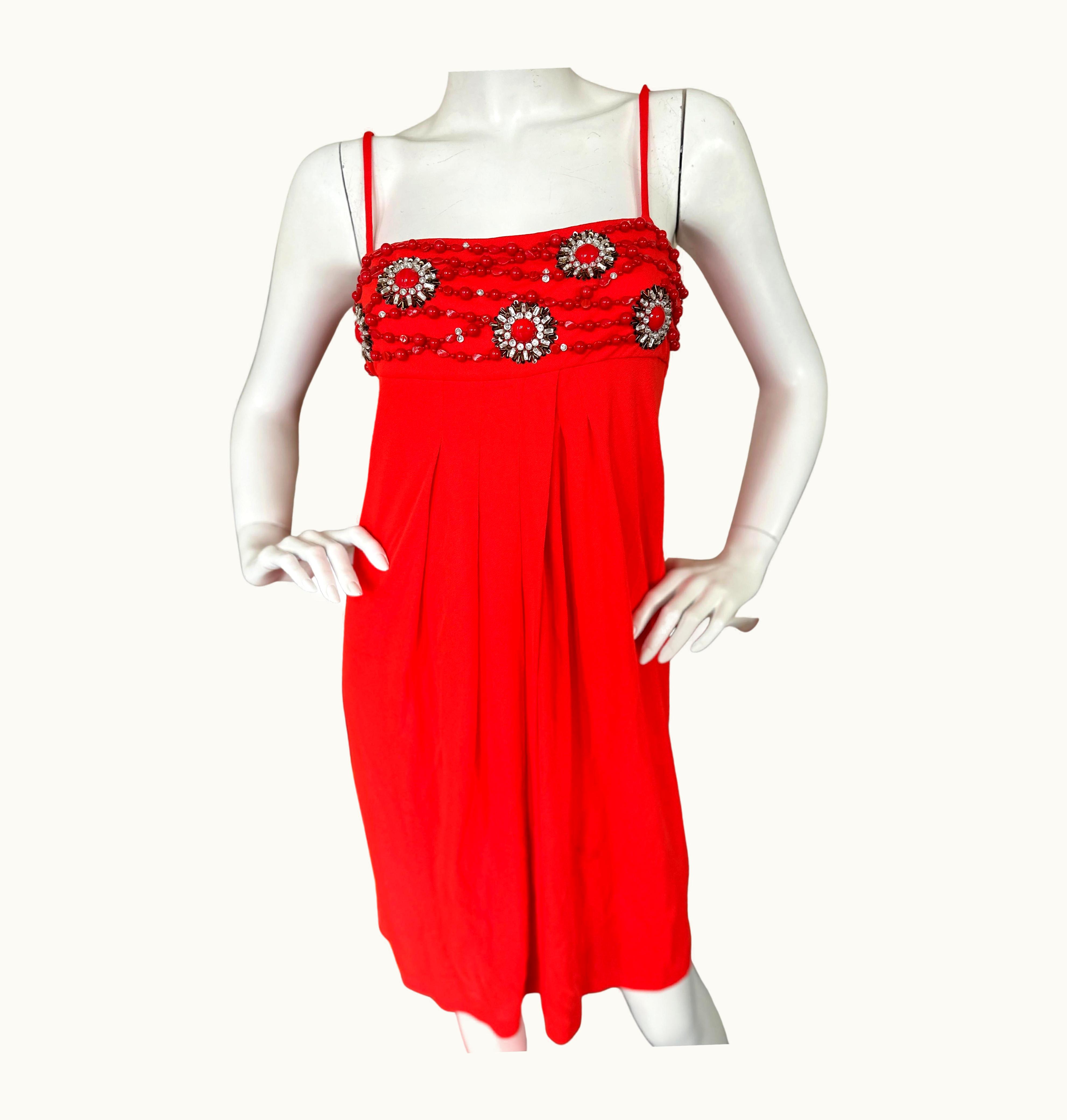 Valentino Vintage Valentino Roma Red Cocktail Dress With Crystals And Coral Cabachons