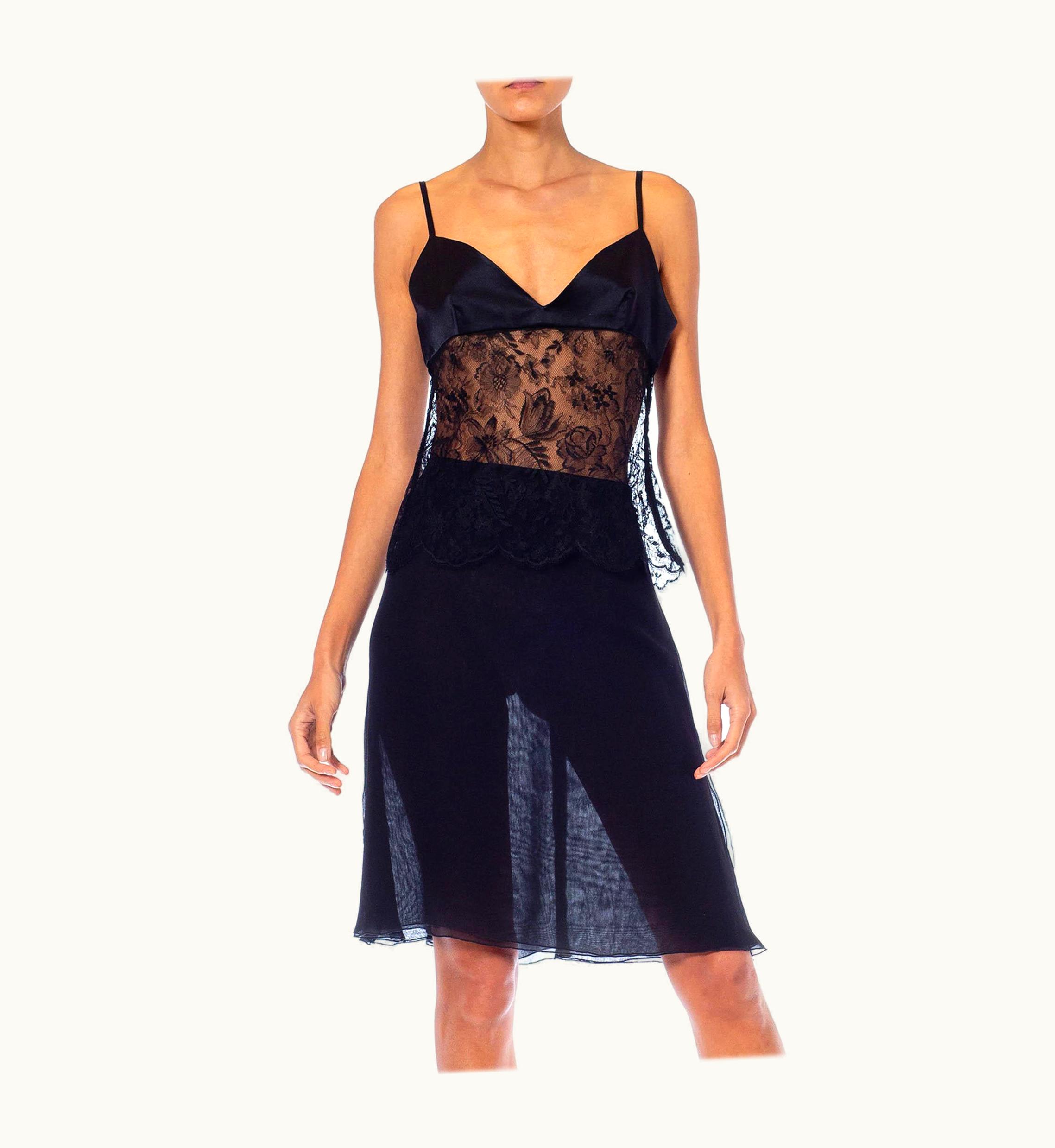 Valentino 1990s Valentino Black Silk Chiffon & Lace Bra Top Cami Mini Skirt Ensemble Nwt