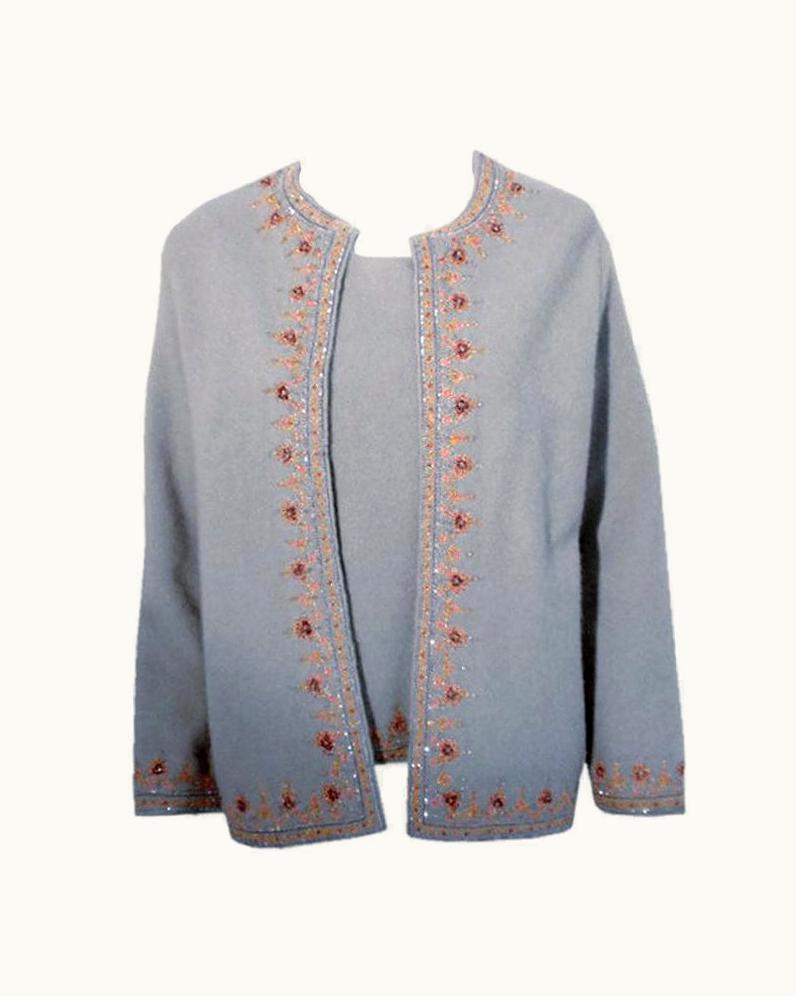 Valentino Valentino Light Green Beaded 2 Pc Twinset Cardigan And Shell Set