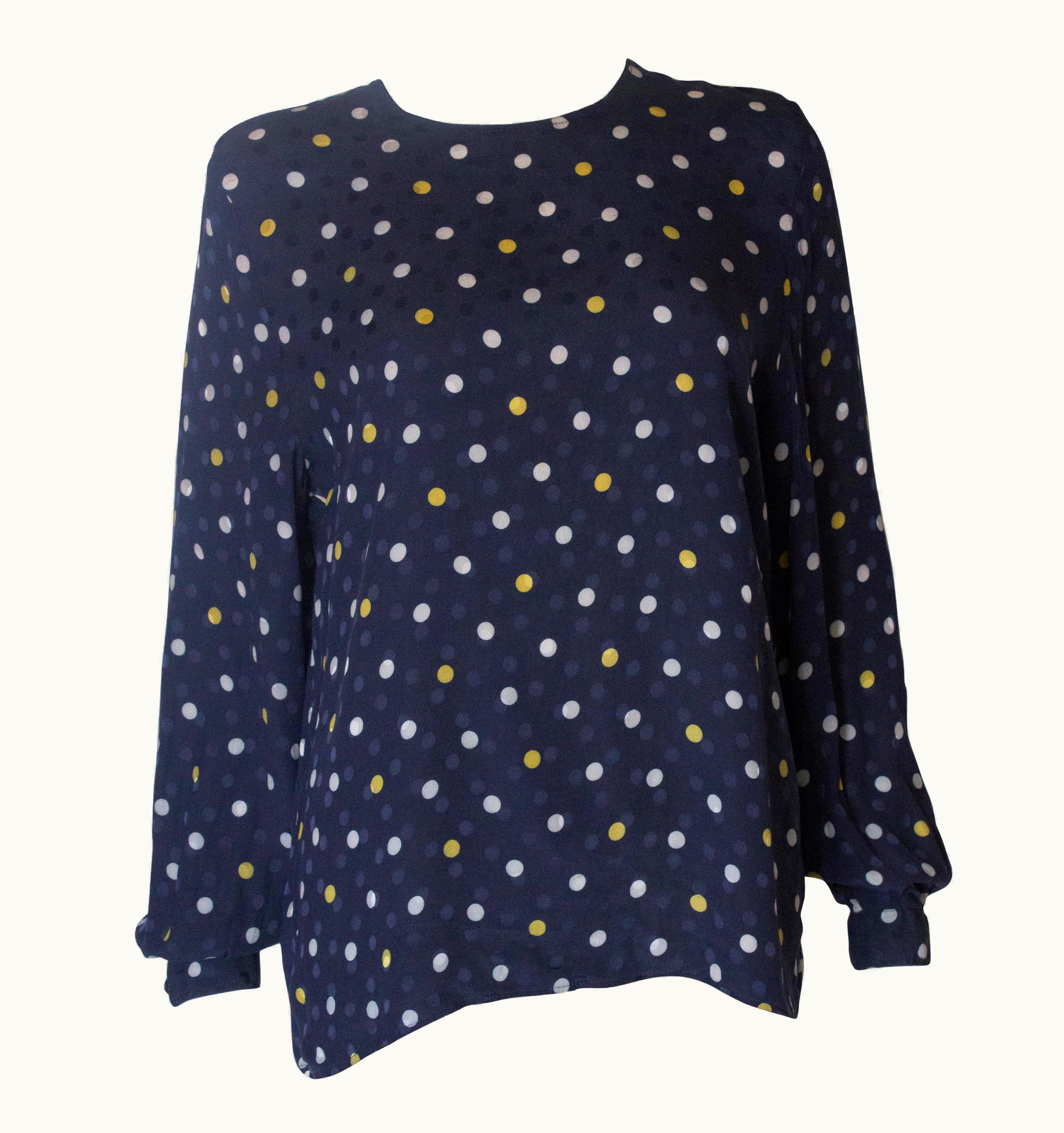 Valentino A Vintage 1990s Navy Polka Dot Silk Blouse By Valentino