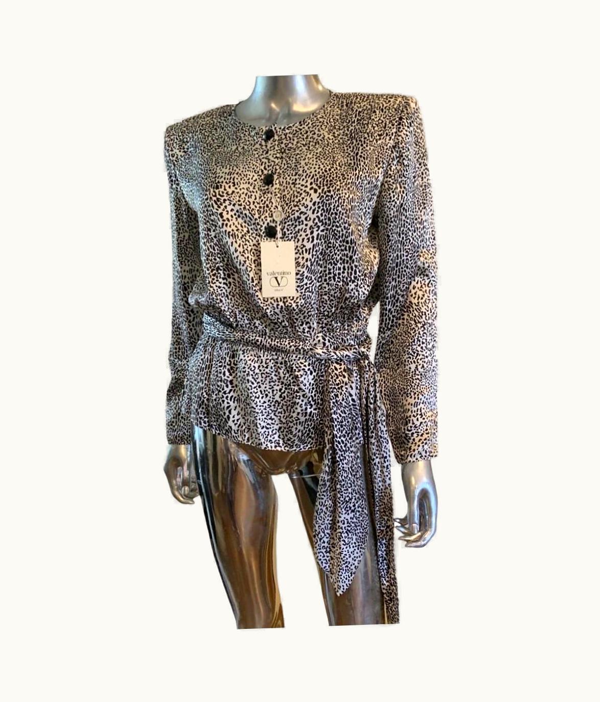 Valentino Valentino Italy Miss V Vintage Black & White Animal Silk Print Blouse Nwt