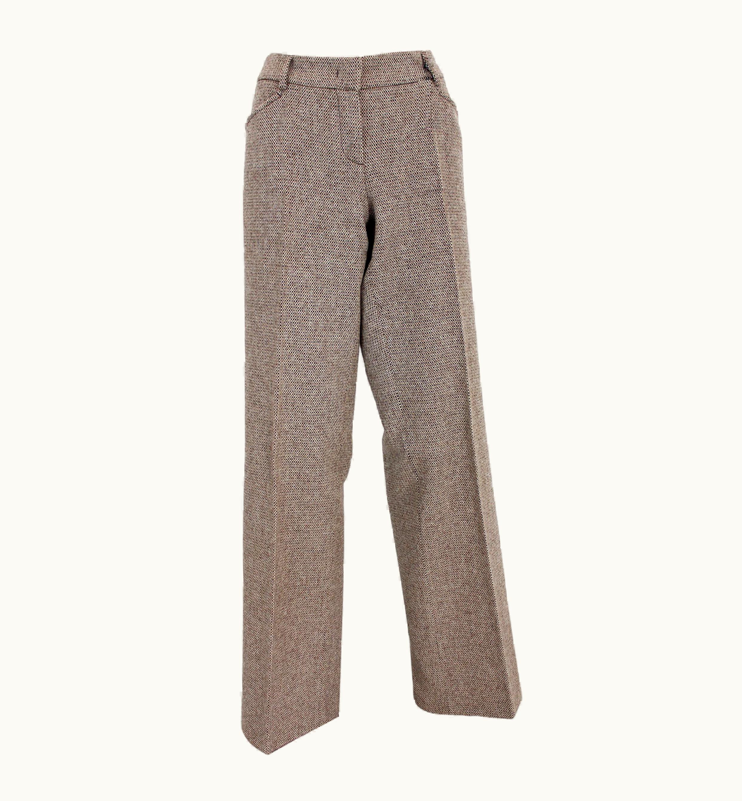 Valentino Valentino Beige And Brown Wool Wide Palace Pattern Pants 1990s With Tag Nwt