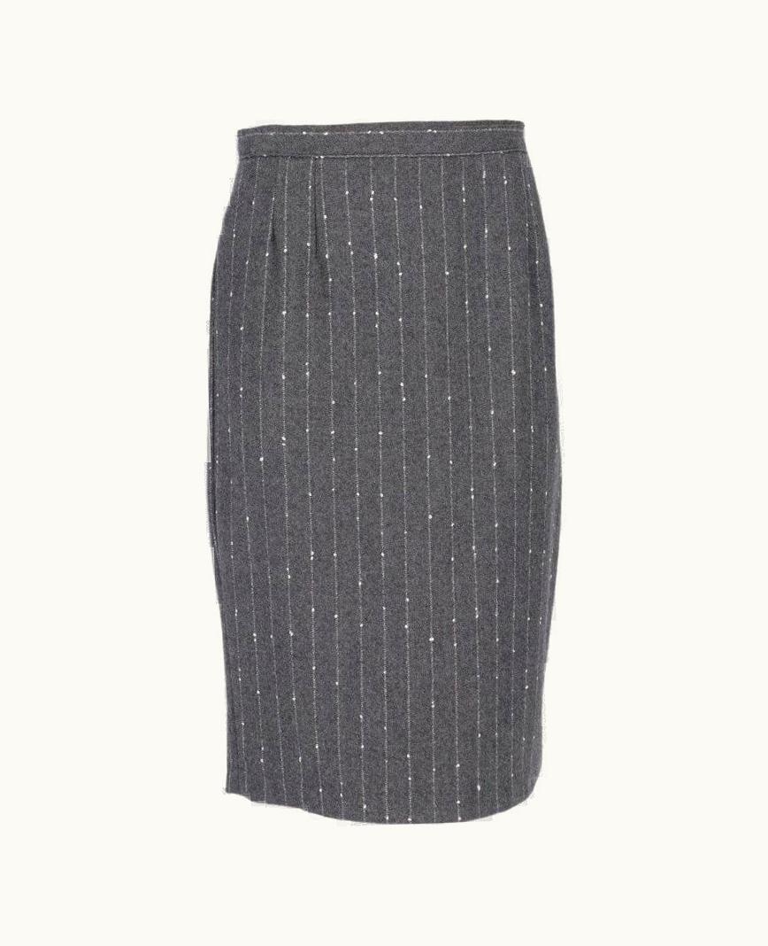 Valentino 90s Valentino Vintage Gray Wool Skirt With White Pinstripe Pattern