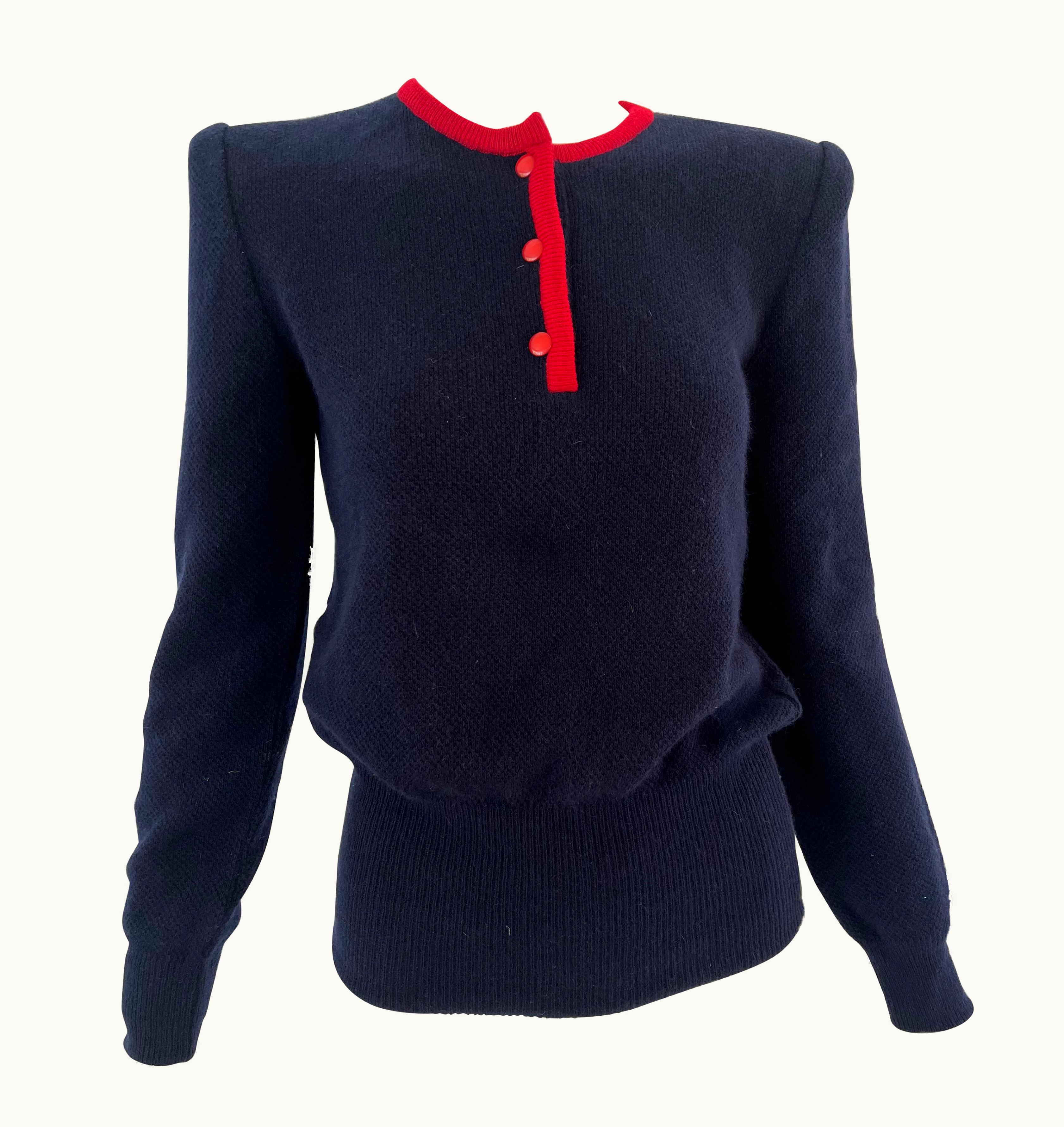 Valentino 1990s Valentino Miss V Double Ply Lambswool Navy Sweater