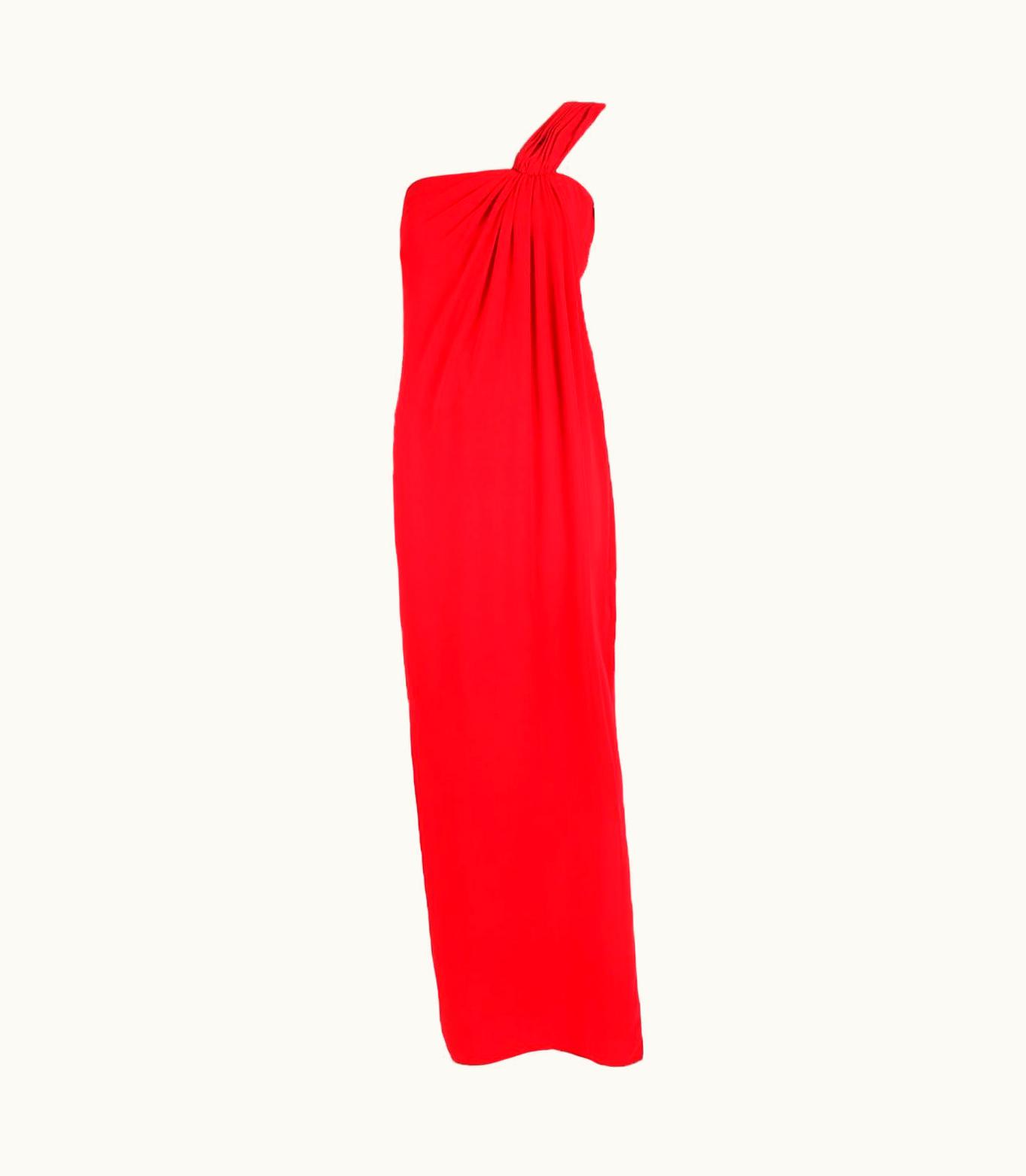 Valentino Valentino Haute Couture Red Silk Single Shoulder Column Gown w/Side Slit