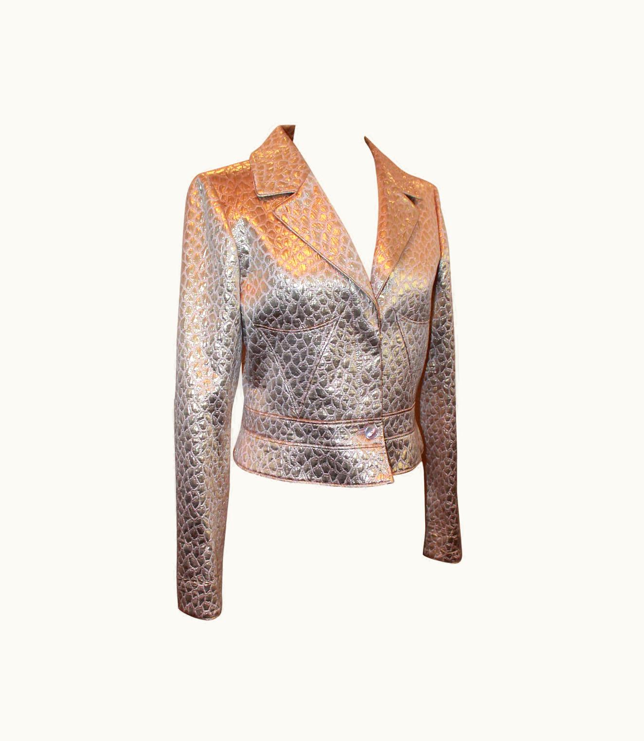 Valentino Valentino 1990' Vintage Rose Gold Pink Silk Brocade Jacket