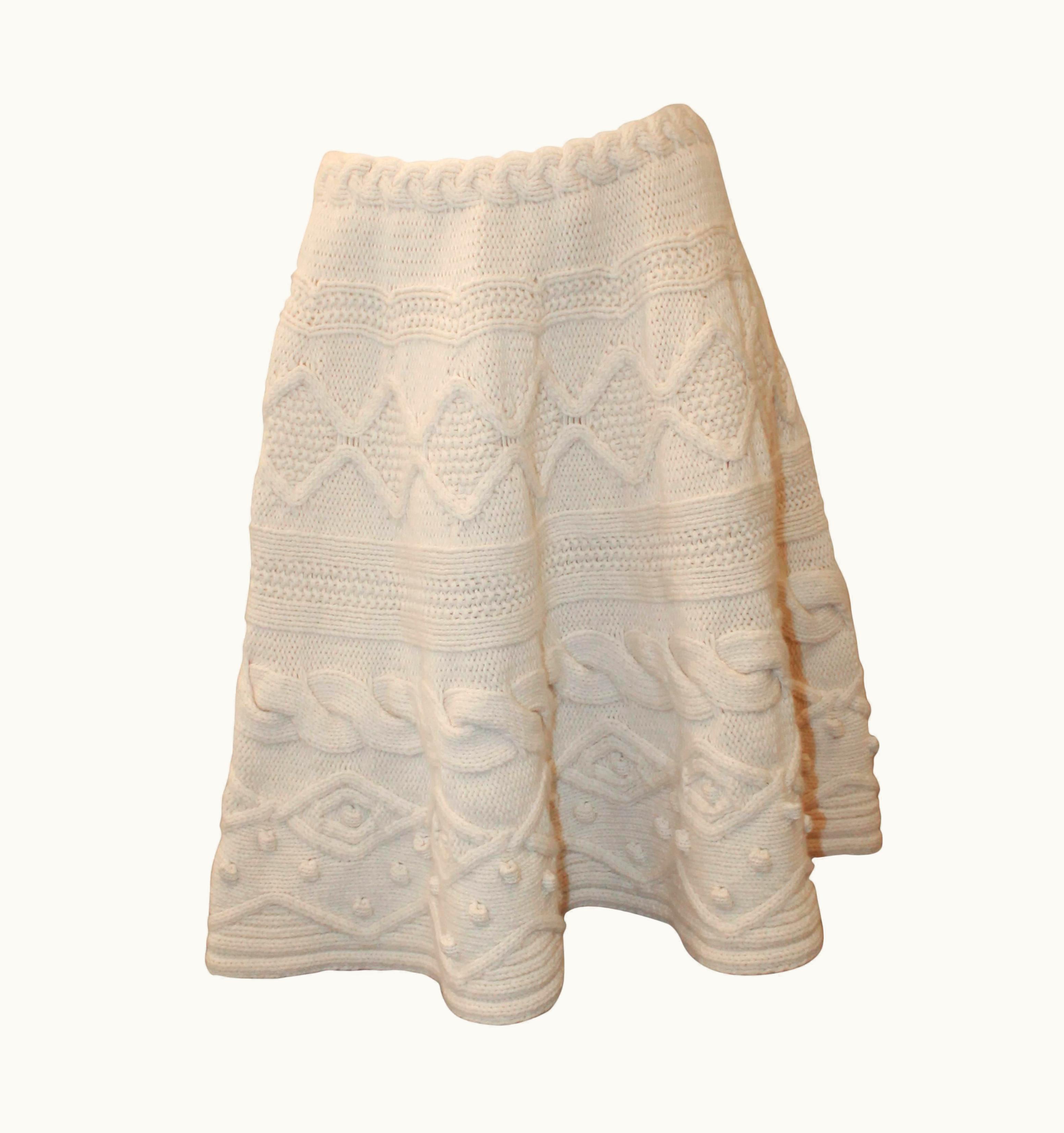 Valentino Valentino 1990' Vintage Creme Wool & Cashmere Knitted Skirt
