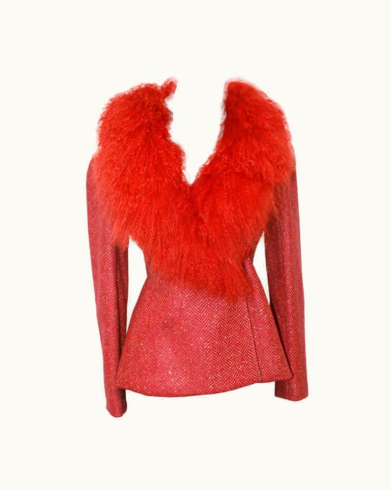 Valentino Valentino 1990' Vintage Orange Tweed With Fur Collar Jacket