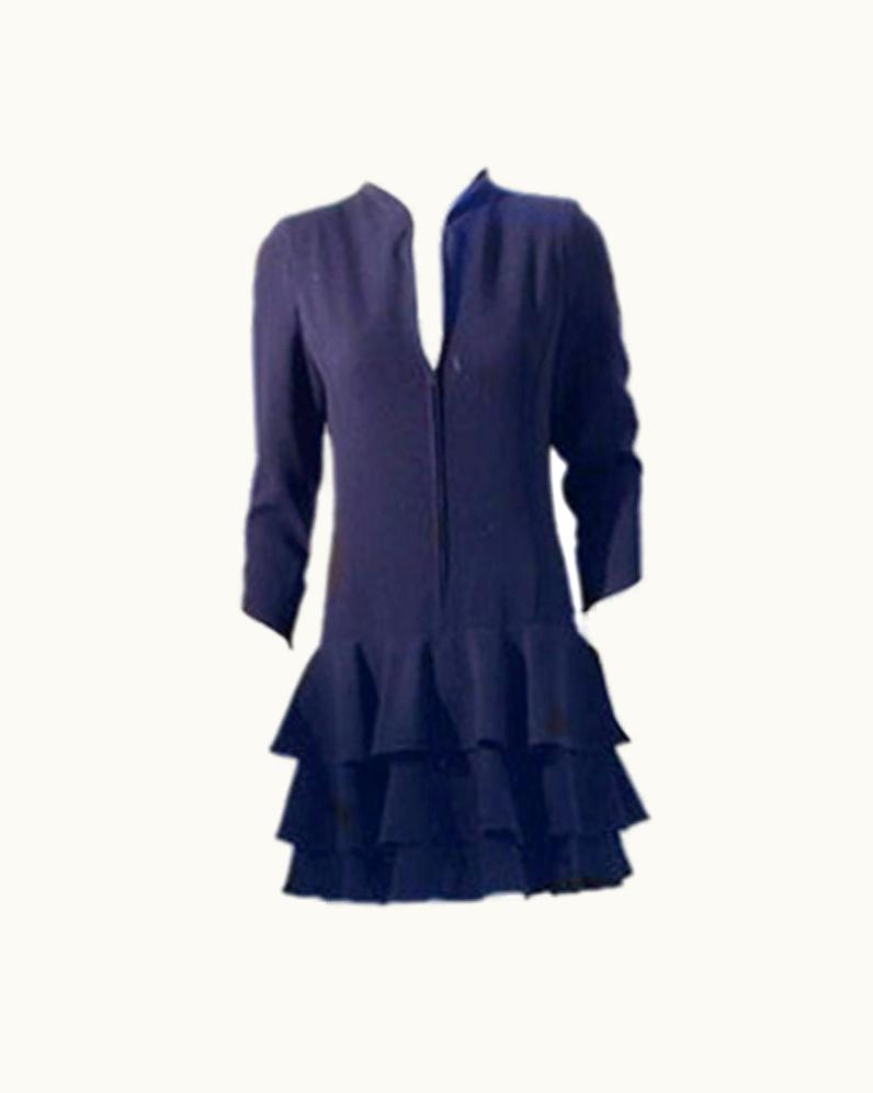 Valentino Valentino Navy Blue Long Sleeve Day Dress, Circa 1990