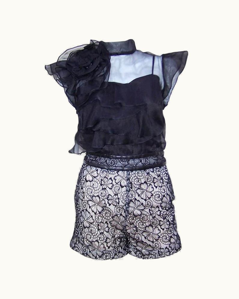 Valentino Fun & Flirty 1990' Valentino Black Organza & Lace Romper