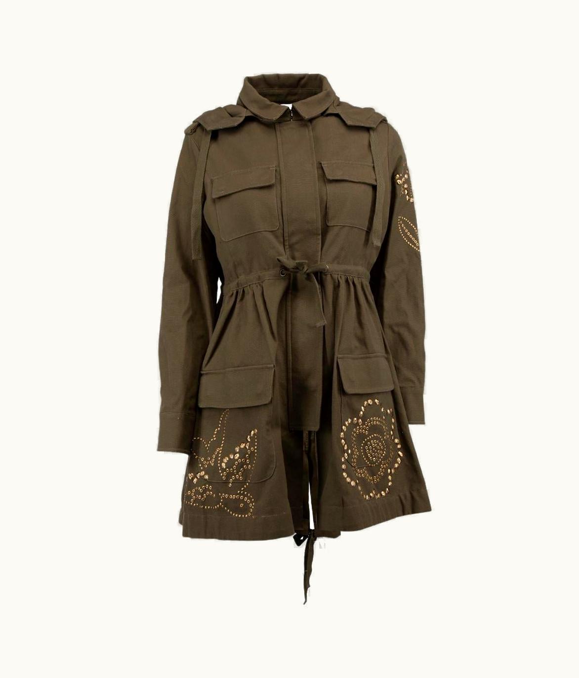 Valentino Red Valentino Garavani Women' Khaki Longline Embellished Parka Coat