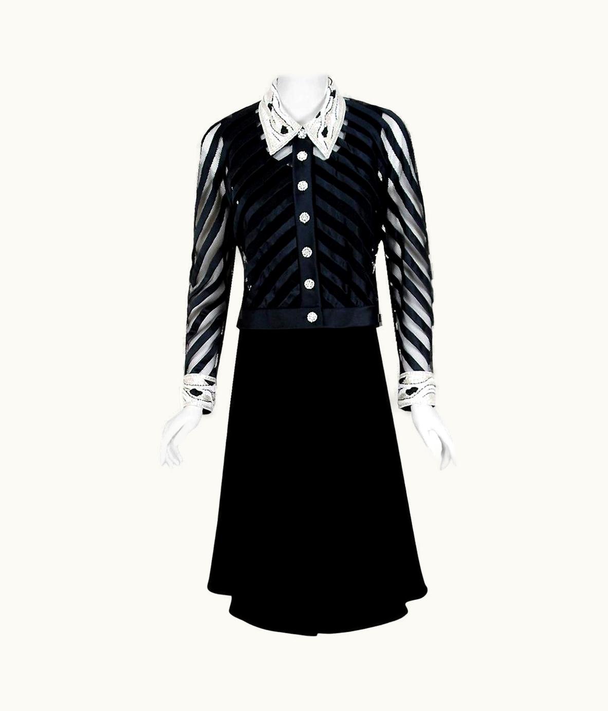 Valentino Vintage 1992 Valentino Couture Sheer-Illusion Beaded Silk Velvet Dress & Jacket