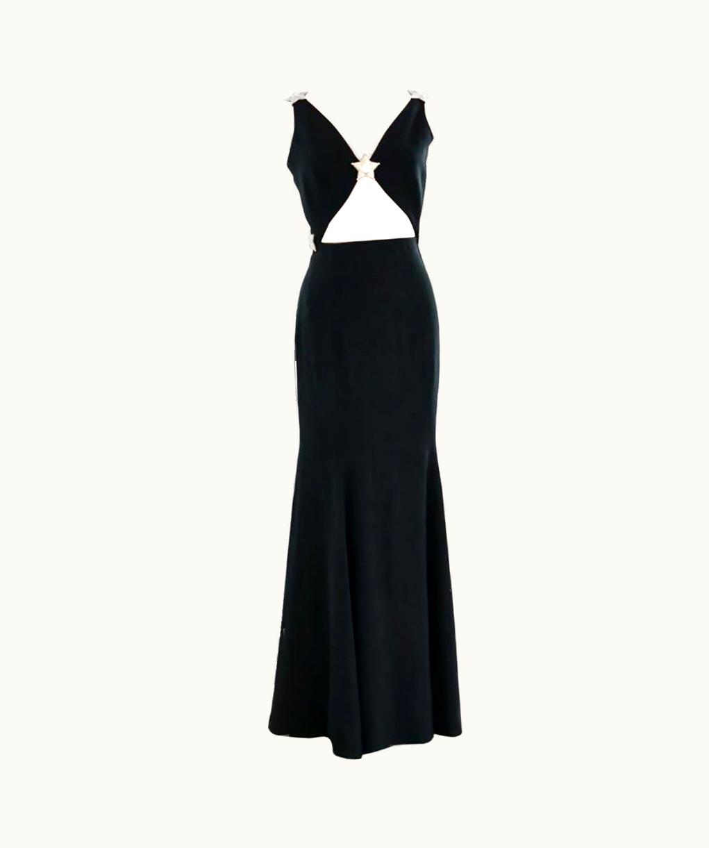 Valentino Rare S/S 1993 Vintage Valentino Crystal Embellished Black Gown