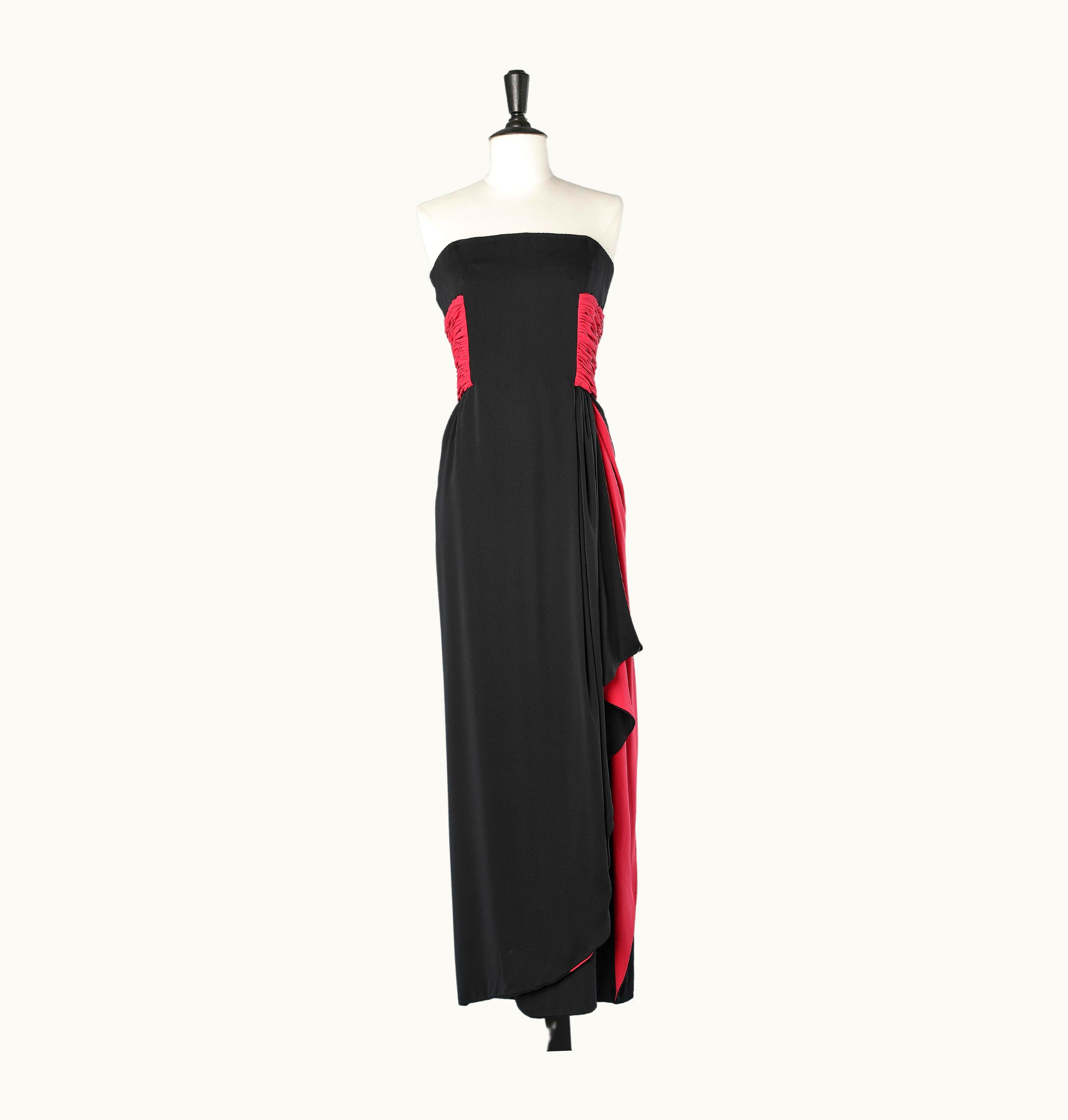 Valentino Black And Pink Drape Evening Bustier Dress In Silk Jersey Valentino Boutique