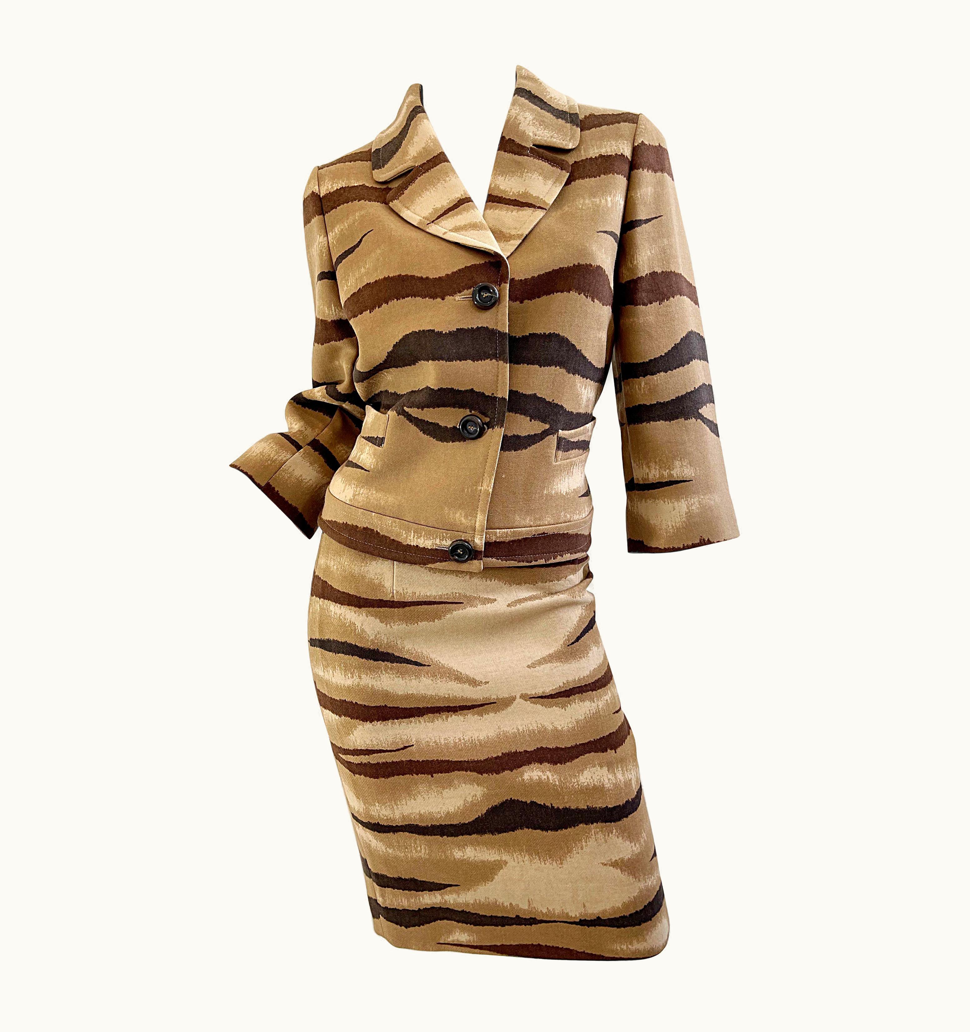 Valentino Valentino Tiger Animal Zebra Print Brown Tan Camel 2000s Skirt Suit