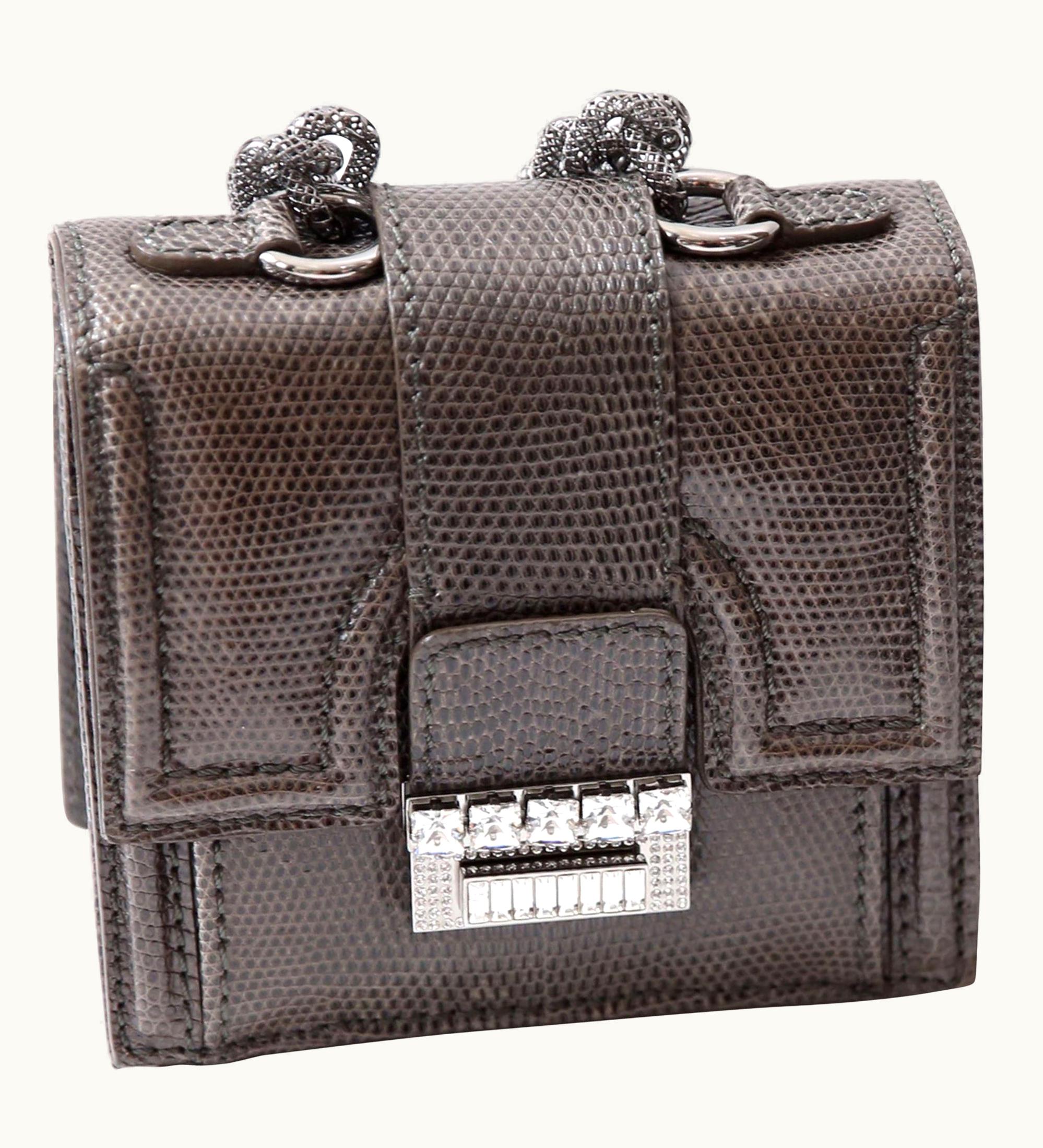 Valentino Valentino Vintage Mini Crystal Embellished Lizard Chain Wristlet Clutch Bag