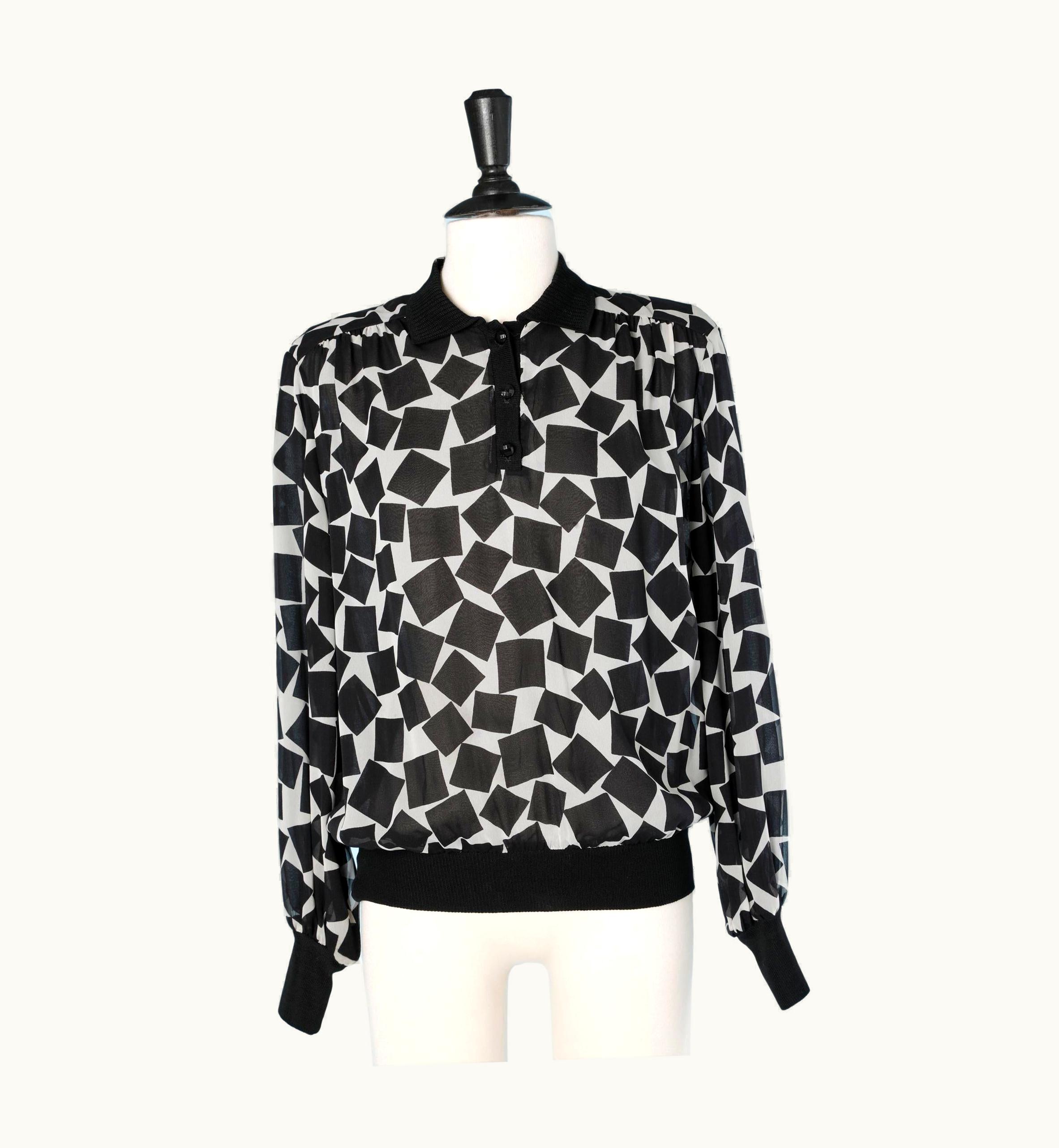 Valentino See-through Printed Black And White Chiffon Shirt Valentino Night