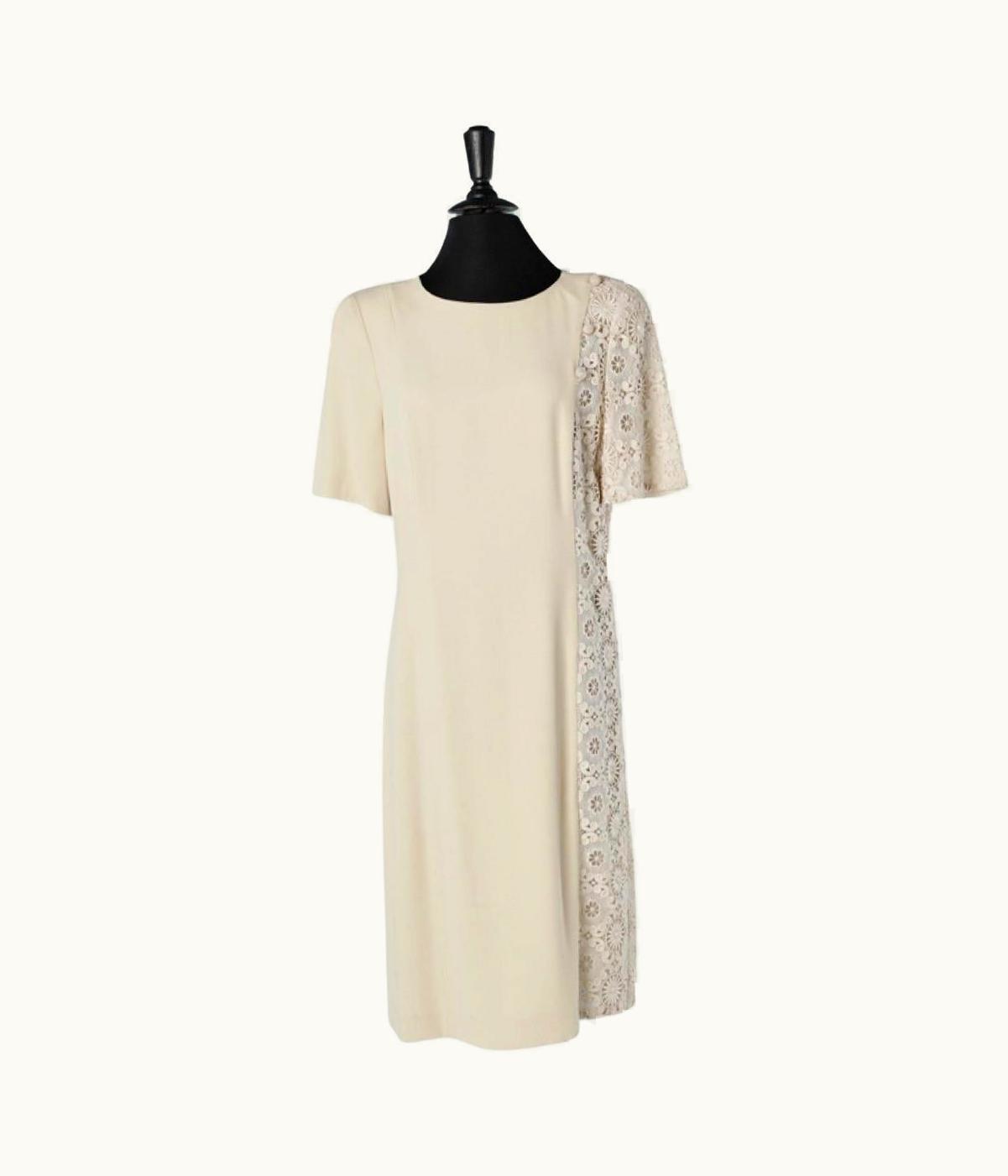 Valentino Beige Dress With Cotton Lace On The Side Valentino Miss V New