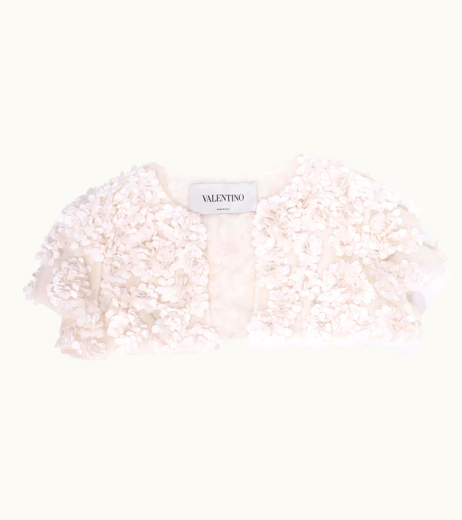 Valentino Valentino Early 2000s White Silk Floral Applique Cropped Shrug Jacket