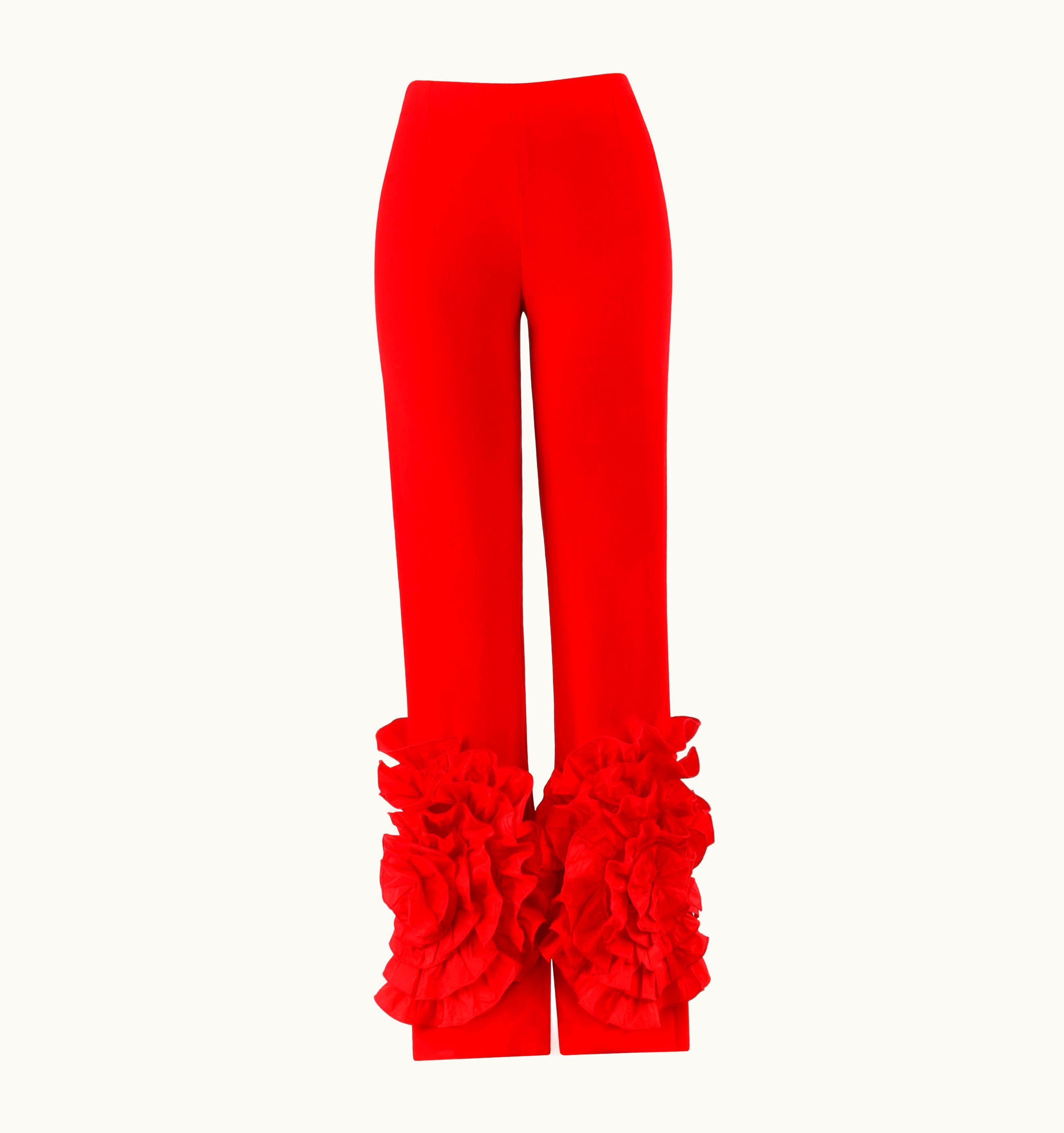 Valentino Valentino C.2000' Red Silk Flamenco Floral Ruffle Trouser Pants Nwt