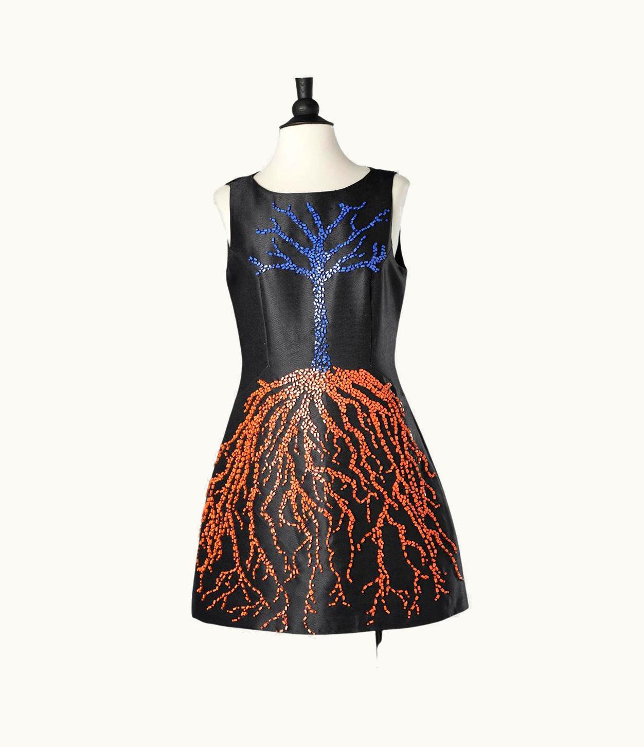 Valentino Black Cocktail Dress With Tree And Roots Beads Embroideries Valentino