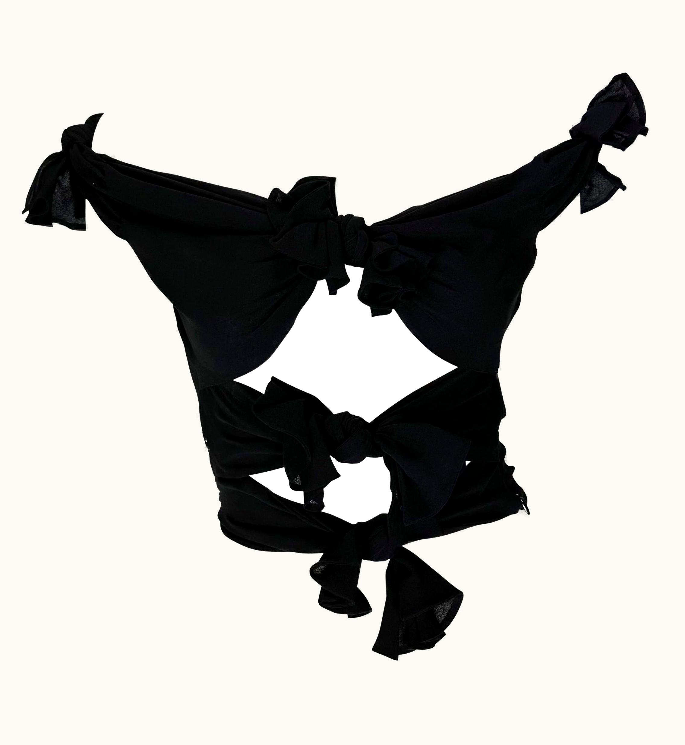 Valentino S/S 2002 Valentino Garavani Runway Tie Front Adjustable Black Crop Top