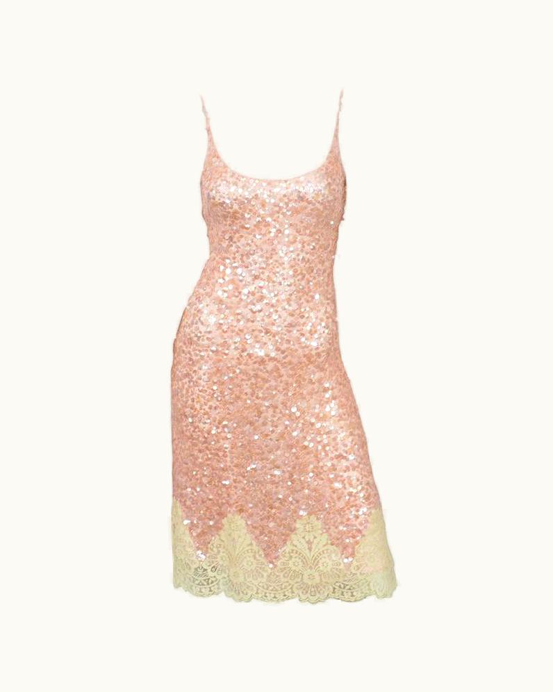 Valentino Valentino S/S 2003 Sequin With Lace Trim Slip Dress