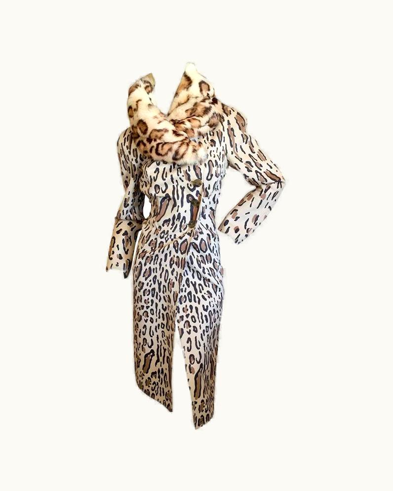 Valentino Valentino Leopard Print Spring Coat With Fur Collar
