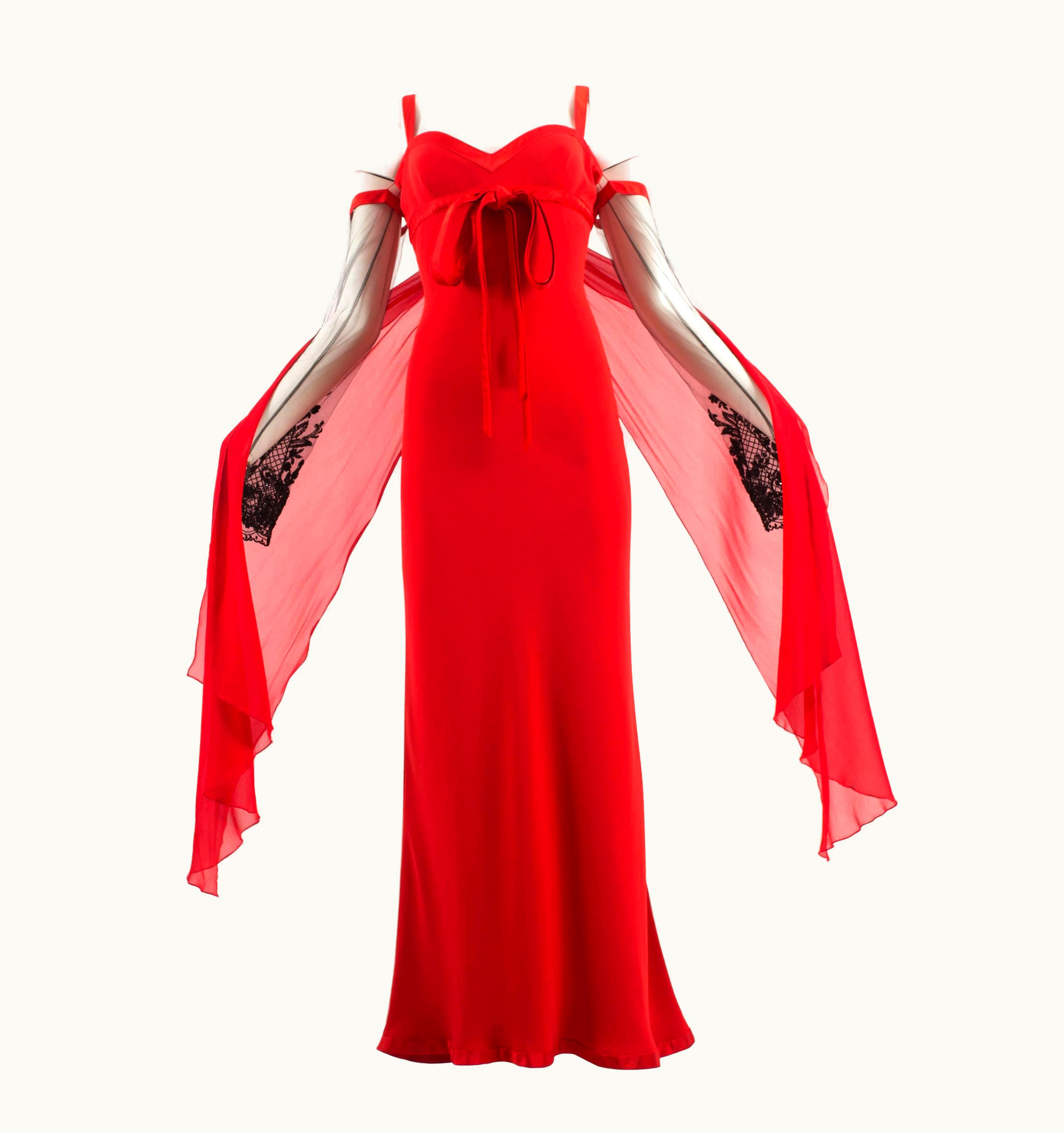 Valentino Valentino Autumn-Winter 2005 Red Evening Dress With Embellished Sleeves