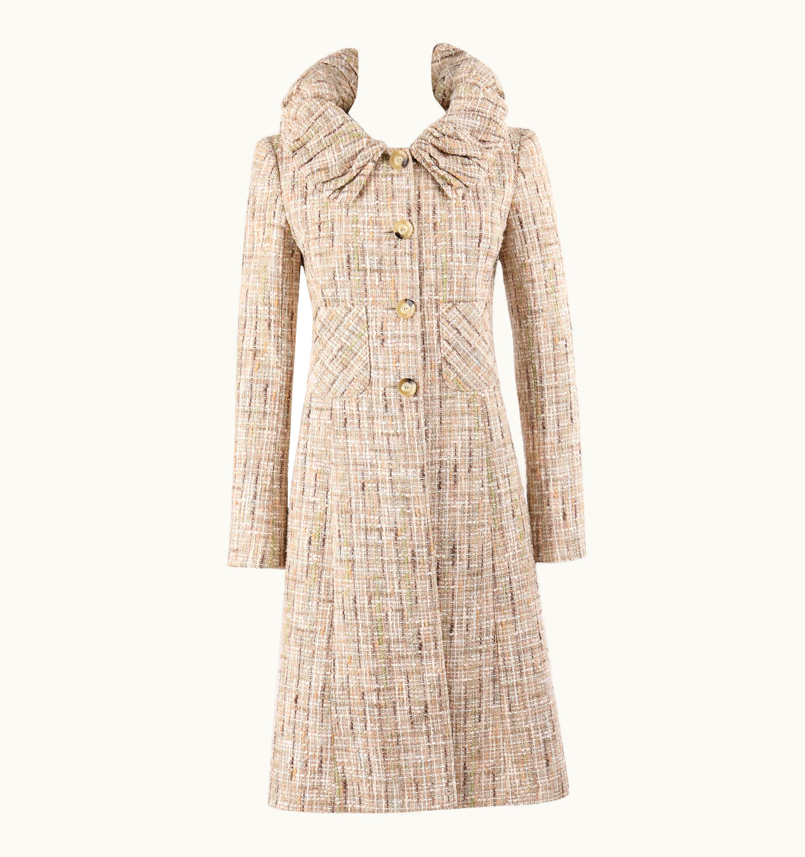 Valentino AW 2008 Beige Multicolor Cotton Tweed Princess Coat