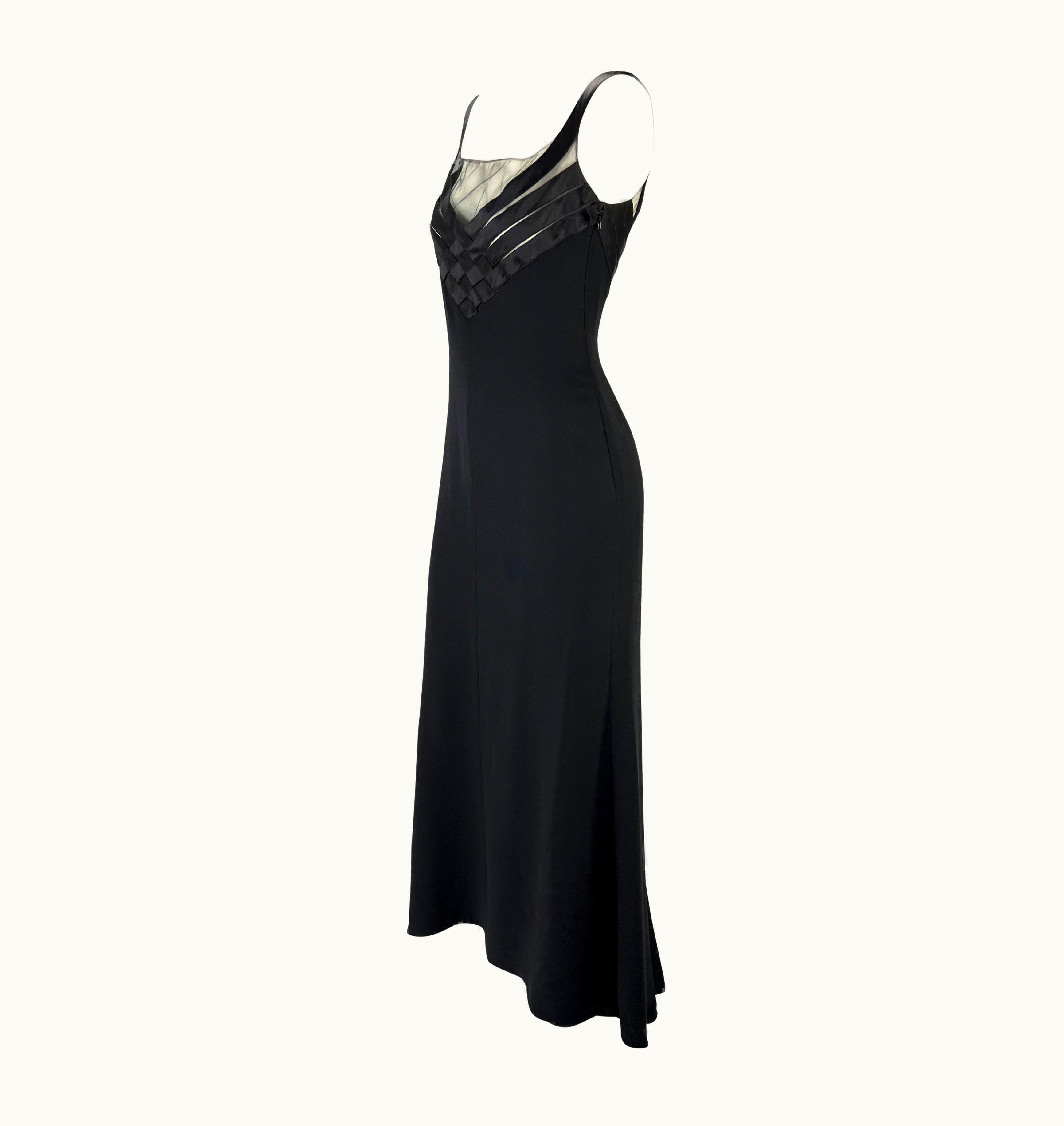 Valentino Early 2000s Valentino Garavani Black Silk Ribbon Sheer Mesh Bust Gown