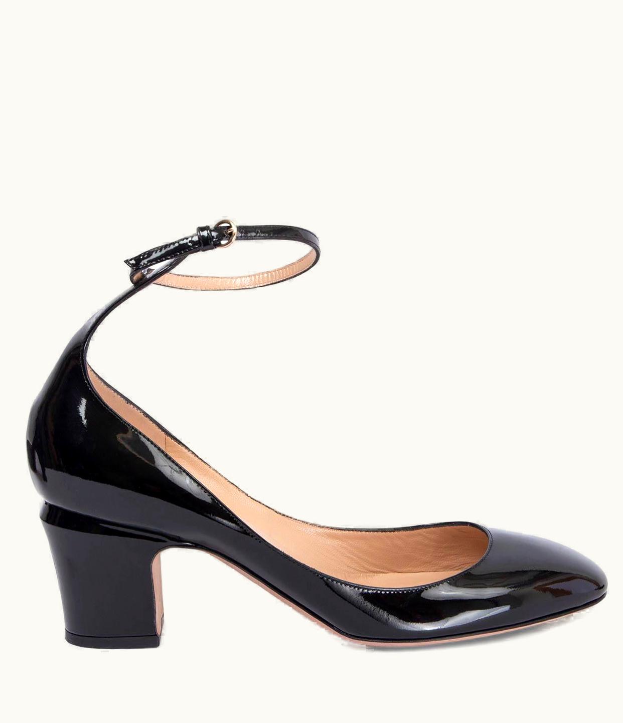 Valentino Black Patent Leather Tan-go Ankle Strap Pumps Shoes