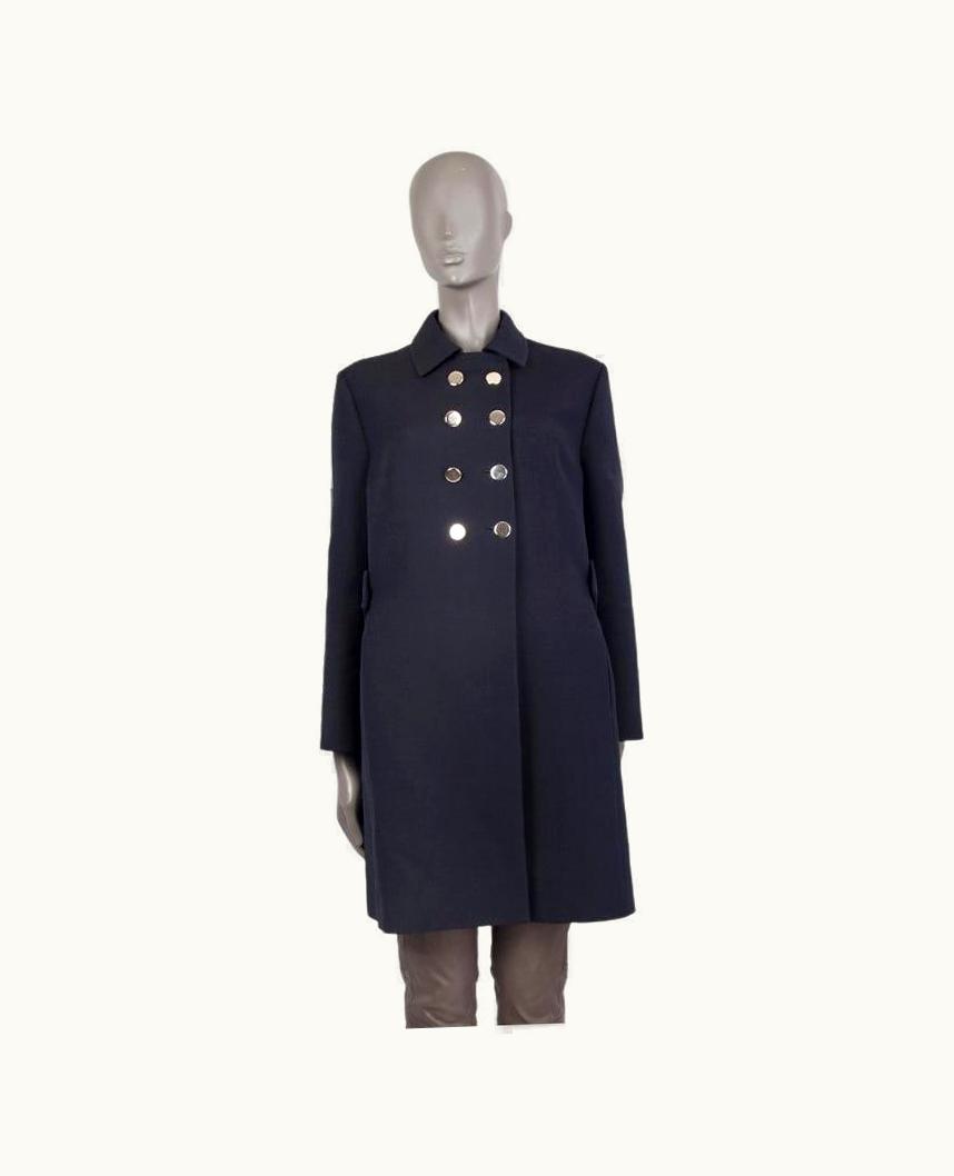 Valentino Midnight Blue Wool & Silk Double Breasted Coat Jacket