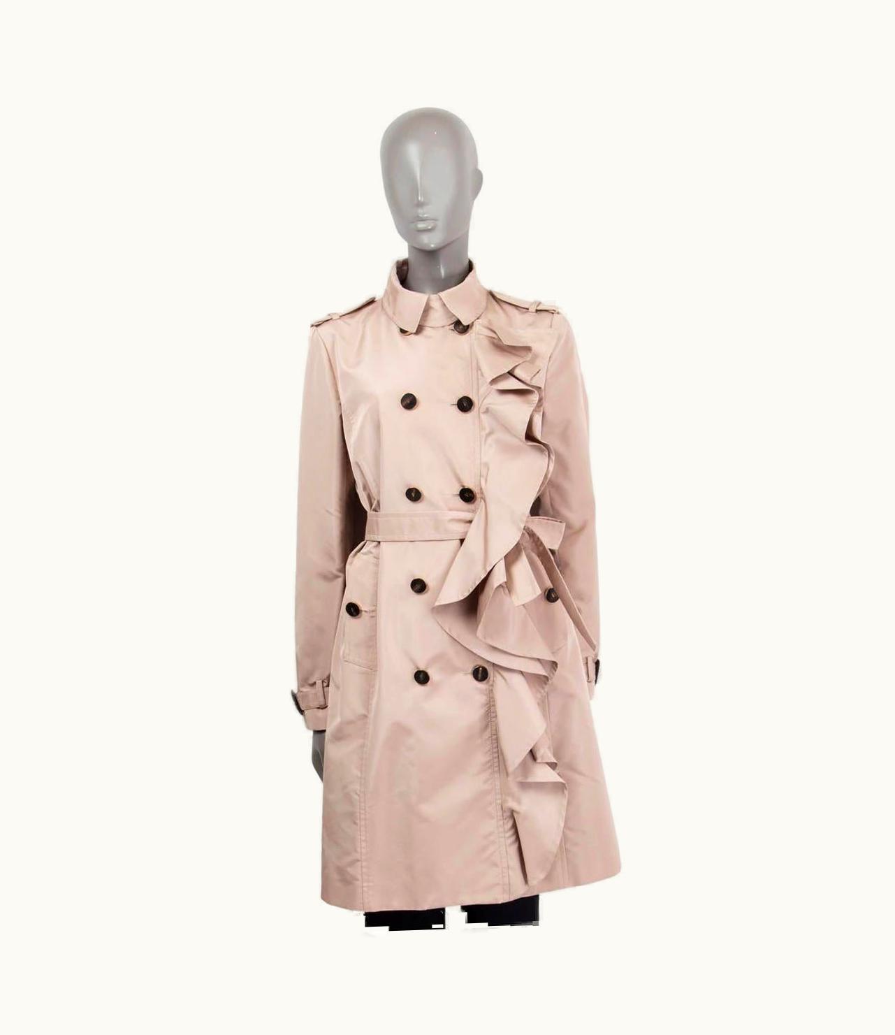 Valentino Dusty Pink Silk Side Ruffled Trench Coat Jacket