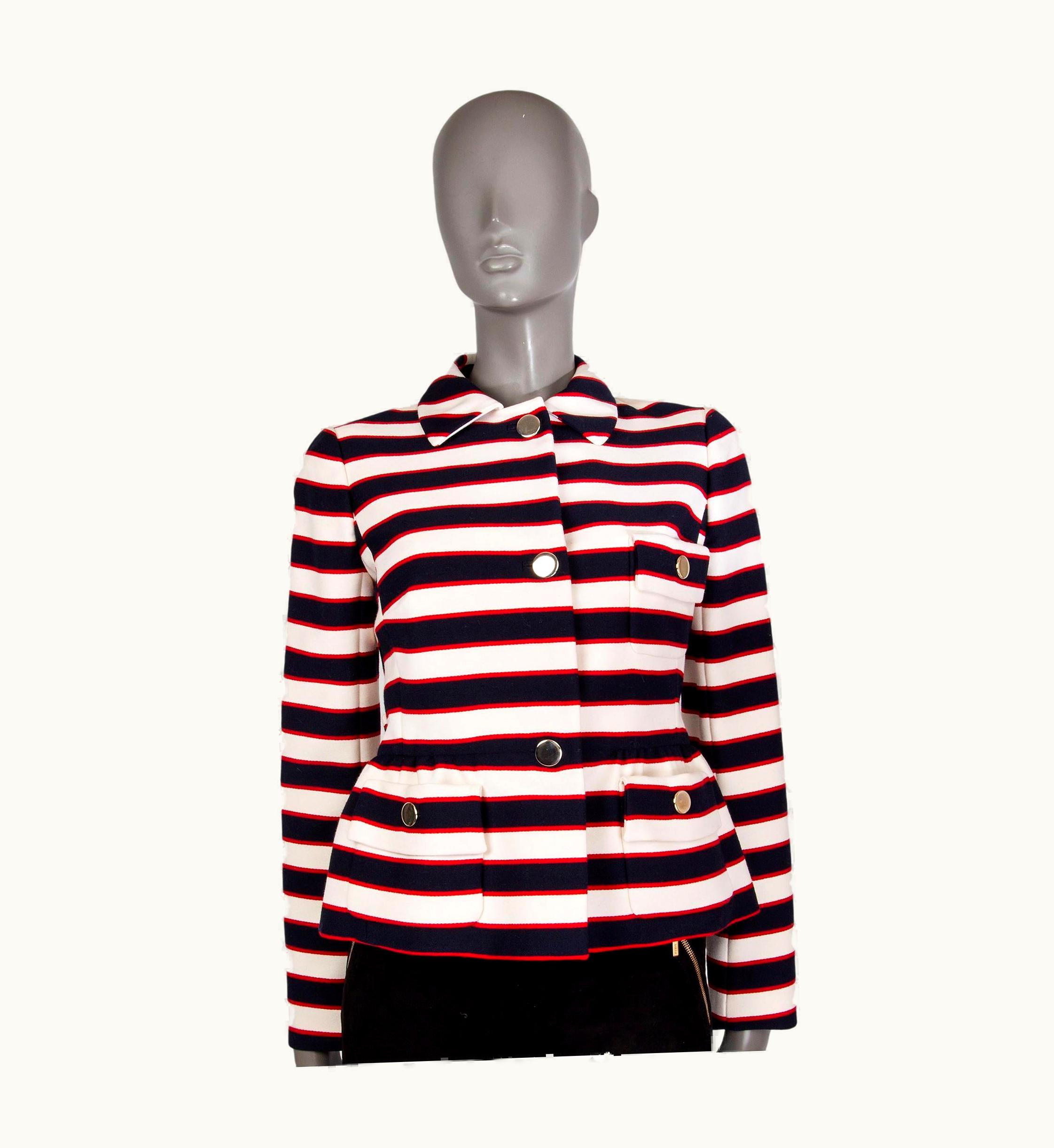 Valentino White Blue Red Wool Nautical Striped Cropped Jacket