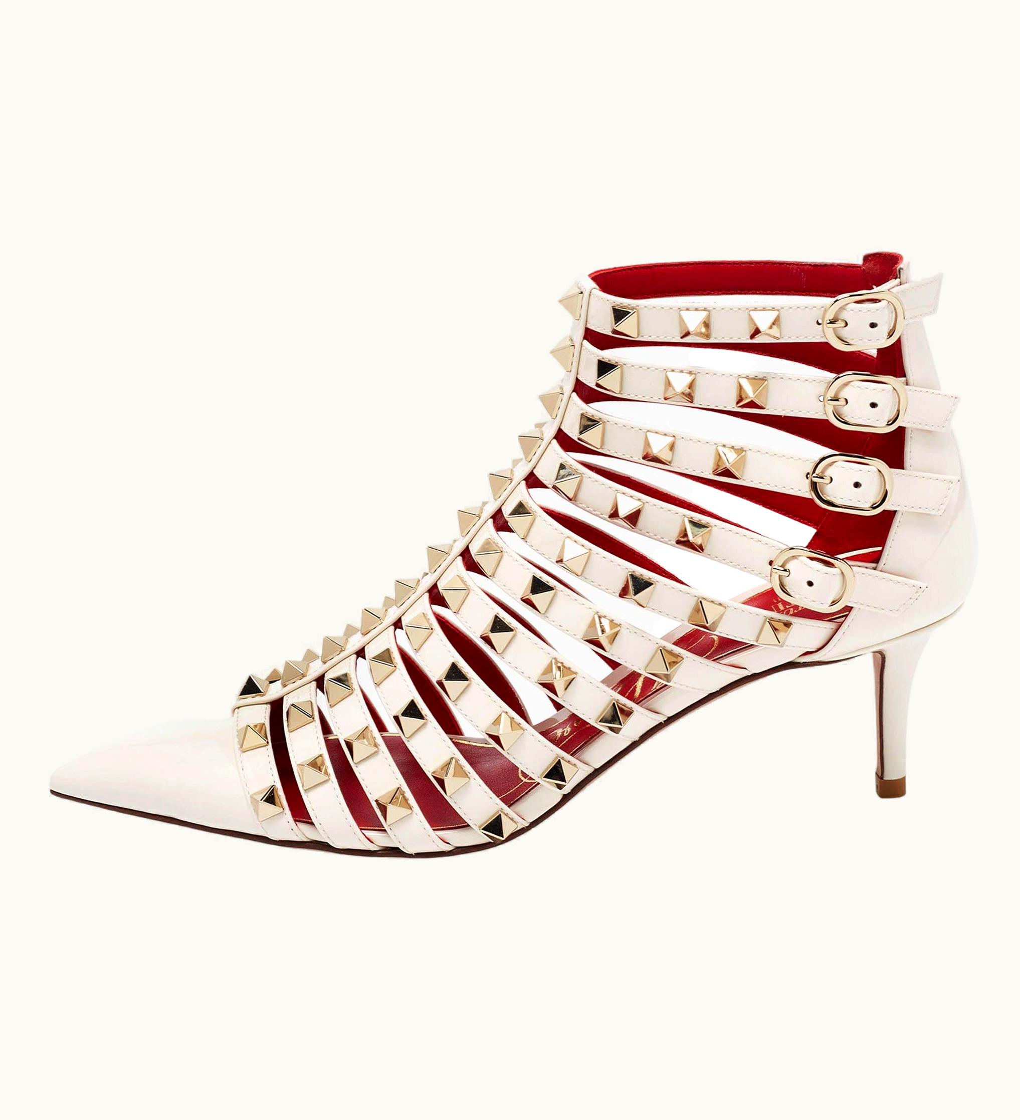 Valentino Off White Patent Leather Rockstud Alcove Ankle Booties