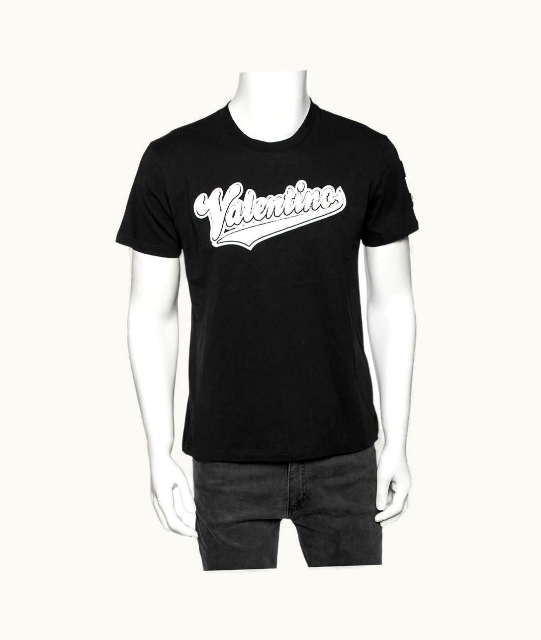 Valentino Black Cotton Baseball Logo Appliqued Short Sleeve T-Shirt UZ0611849