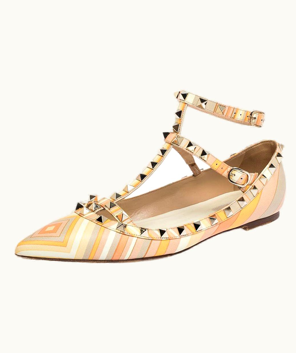 Valentino Multicolor Native Couture Leather Pointed Toe Ballet Flats