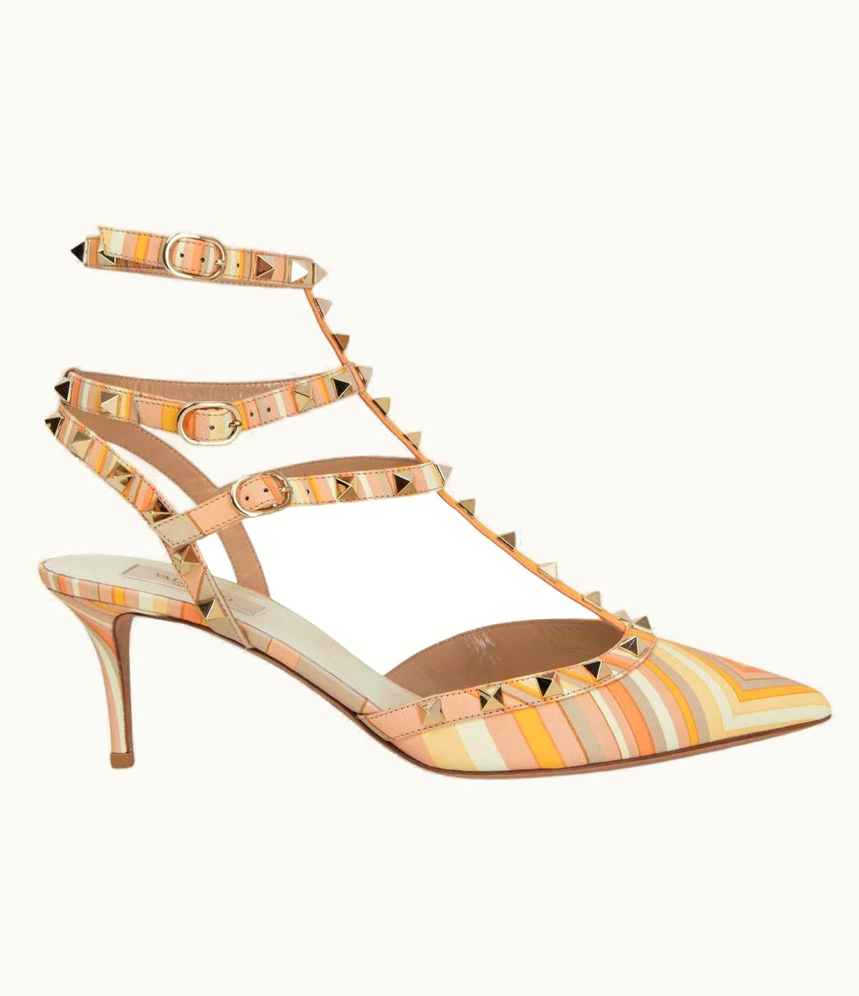 Valentino Peach Leather Native Couture 1975 Rockstud 65 Sandals Shoes
