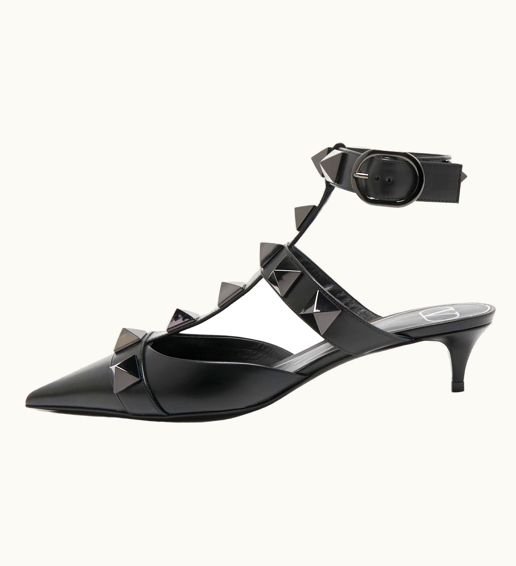 Valentino Black Leather Roman Stud Ankle Strap Pumps UZ0611871
