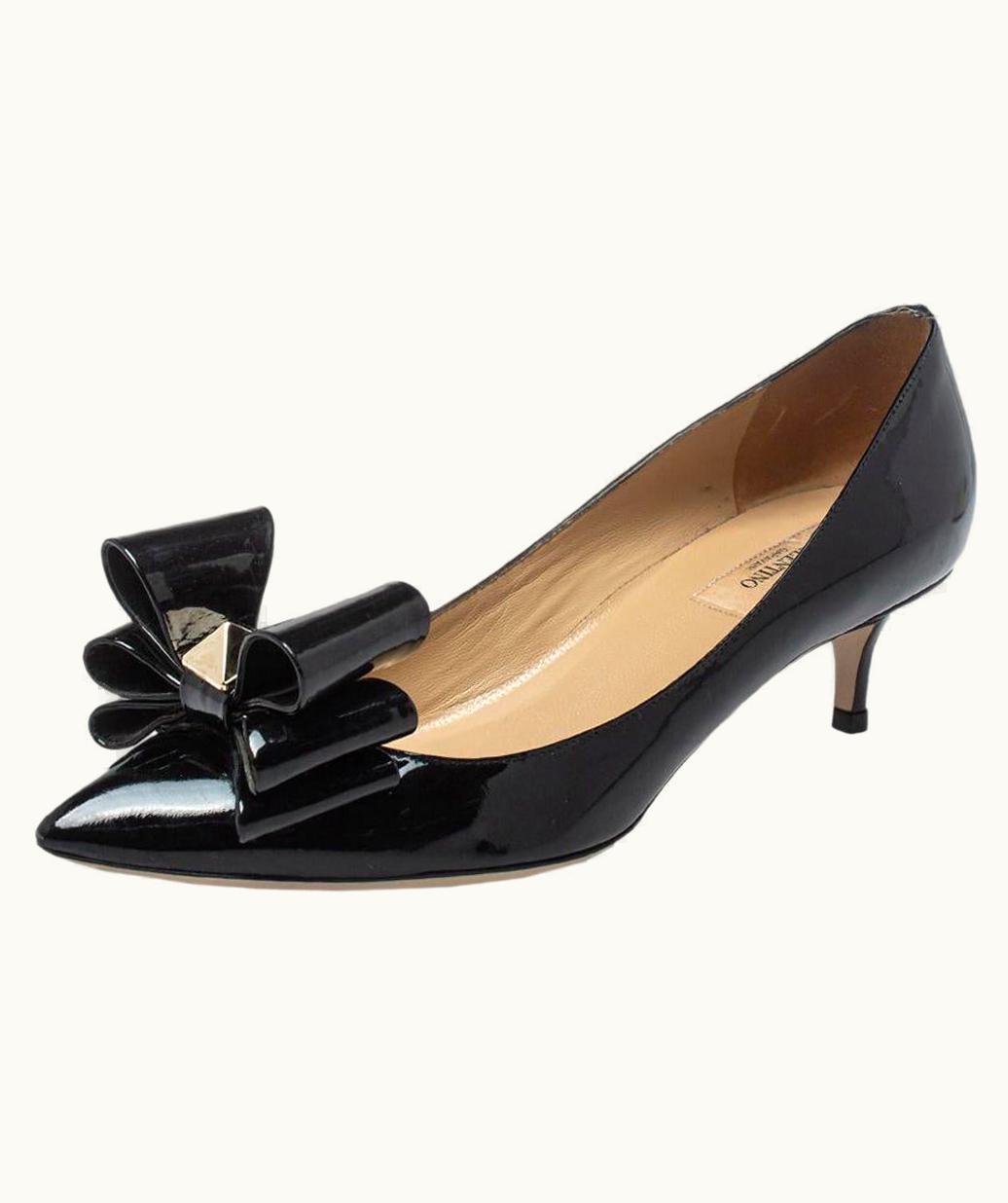 Valentino Black Patent Leather Rockstud Bow Pointed Toe Pumps