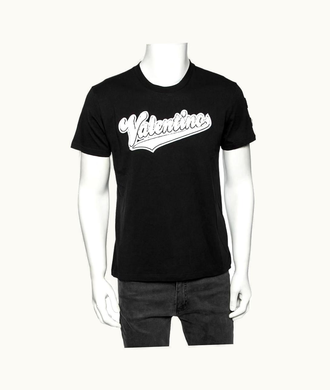 Valentino Black Cotton Baseball Logo Appliqued Short Sleeve T-Shirt UZ0611882