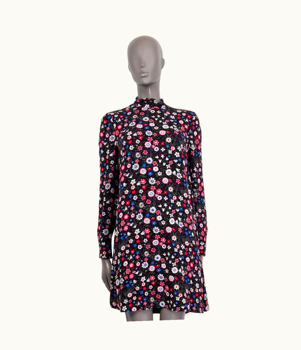 Valentino Black Silk Floral Long Sleeve Mock Neck Dress 6