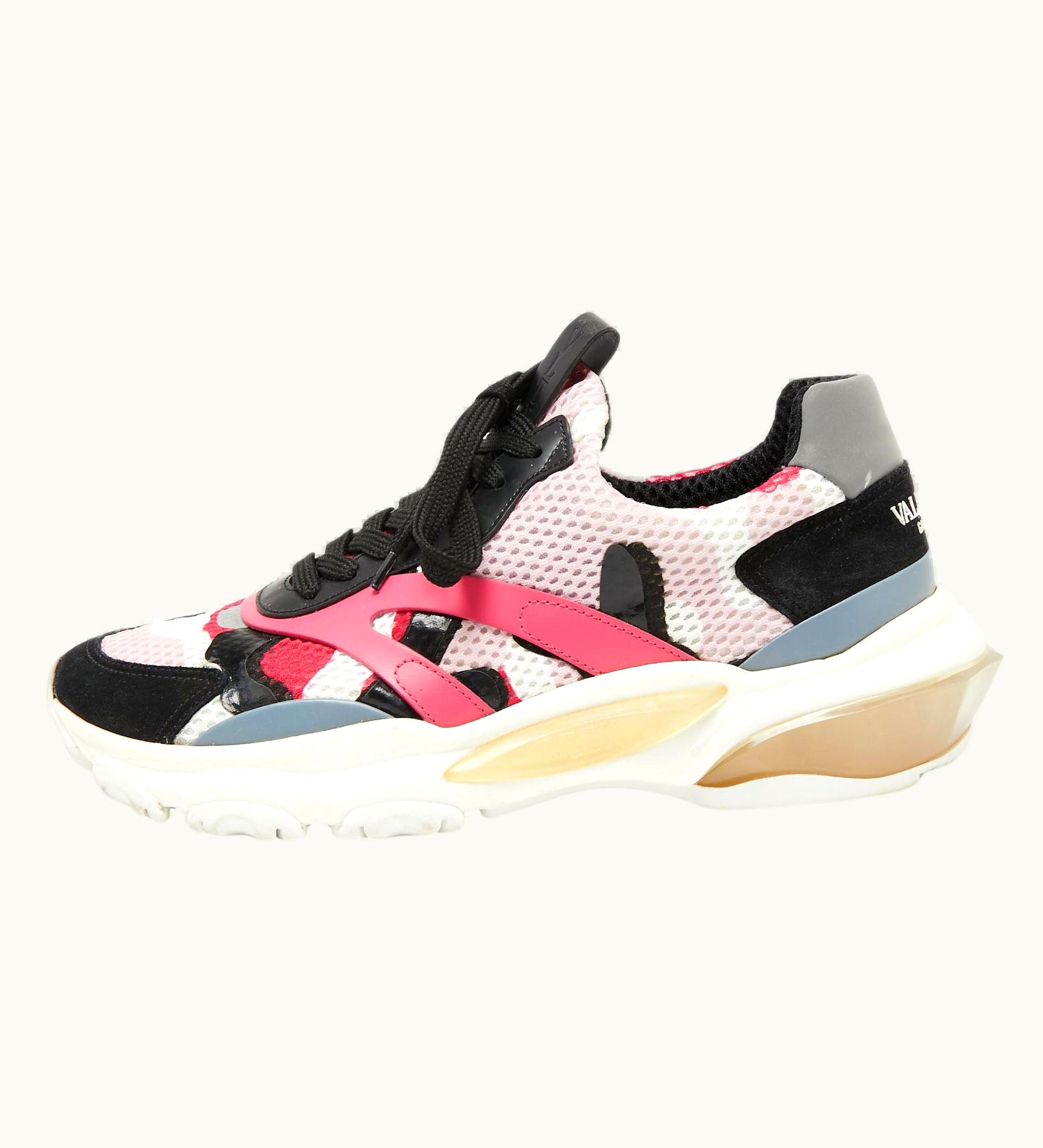 Valentino Multicolor Suede And Fabric Camouflage Lace Up Sneakers