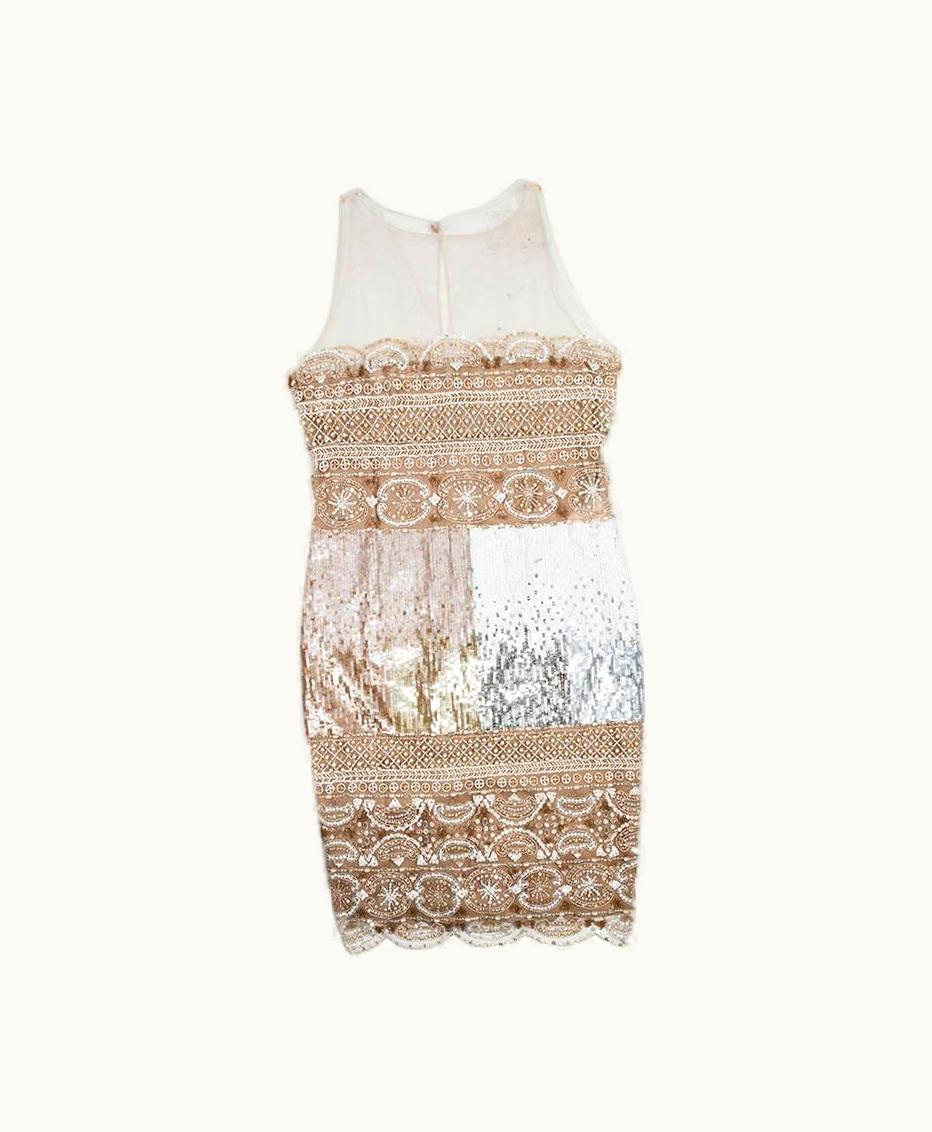 Valentino Evening Dress In Beige Silk Embroidered With Sequins And Pearls
